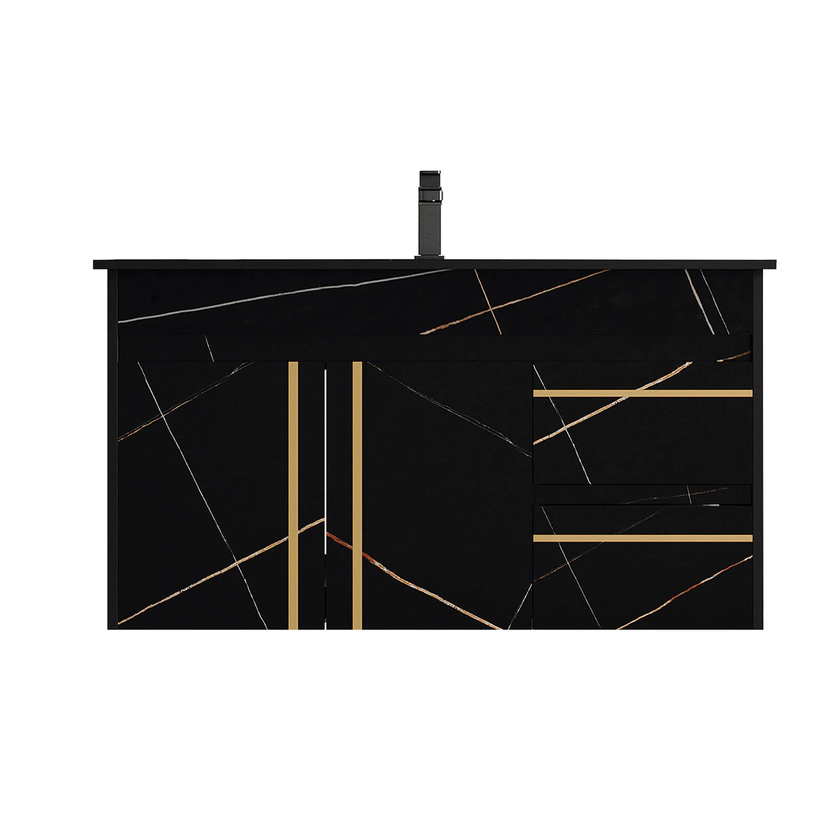 36" Floating Bathroom Vanity with Black Marble Countertop and Sink - Image 9