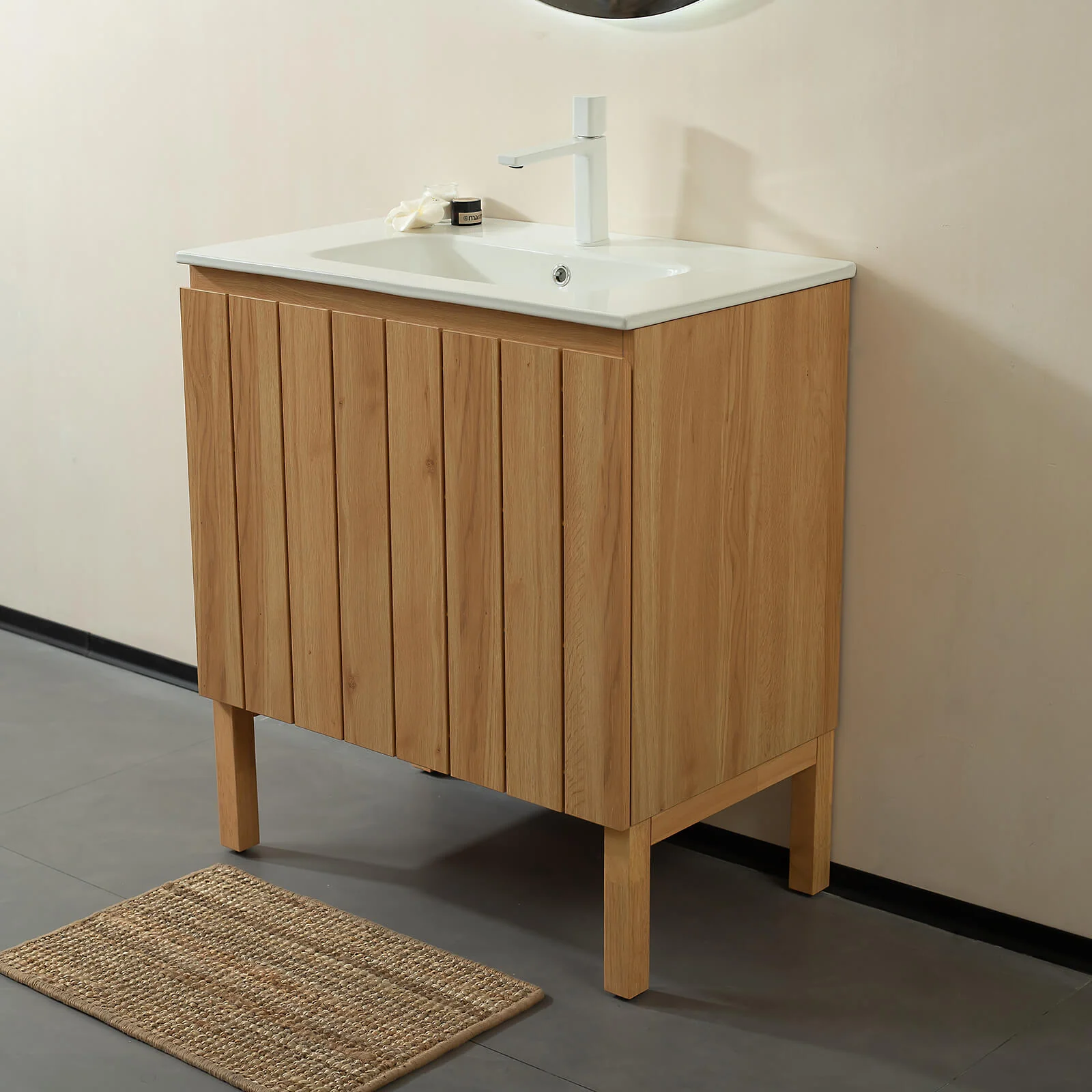 36" Freestanding Bathroom Vanity with Natural Wood-Grain Panels - Image 3