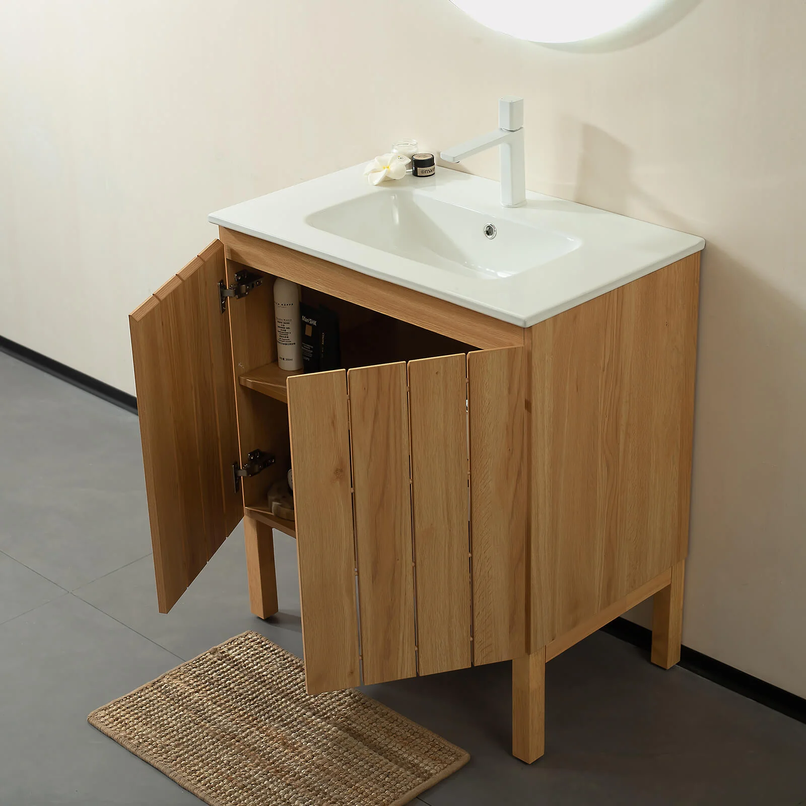 36" Freestanding Bathroom Vanity with Natural Wood-Grain Panels - Image 4
