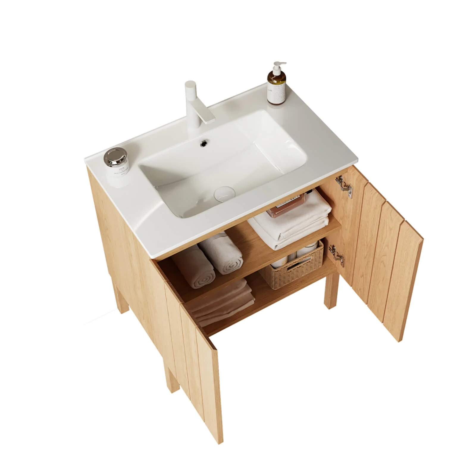 36" Freestanding Bathroom Vanity with Natural Wood-Grain Panels - Image 9