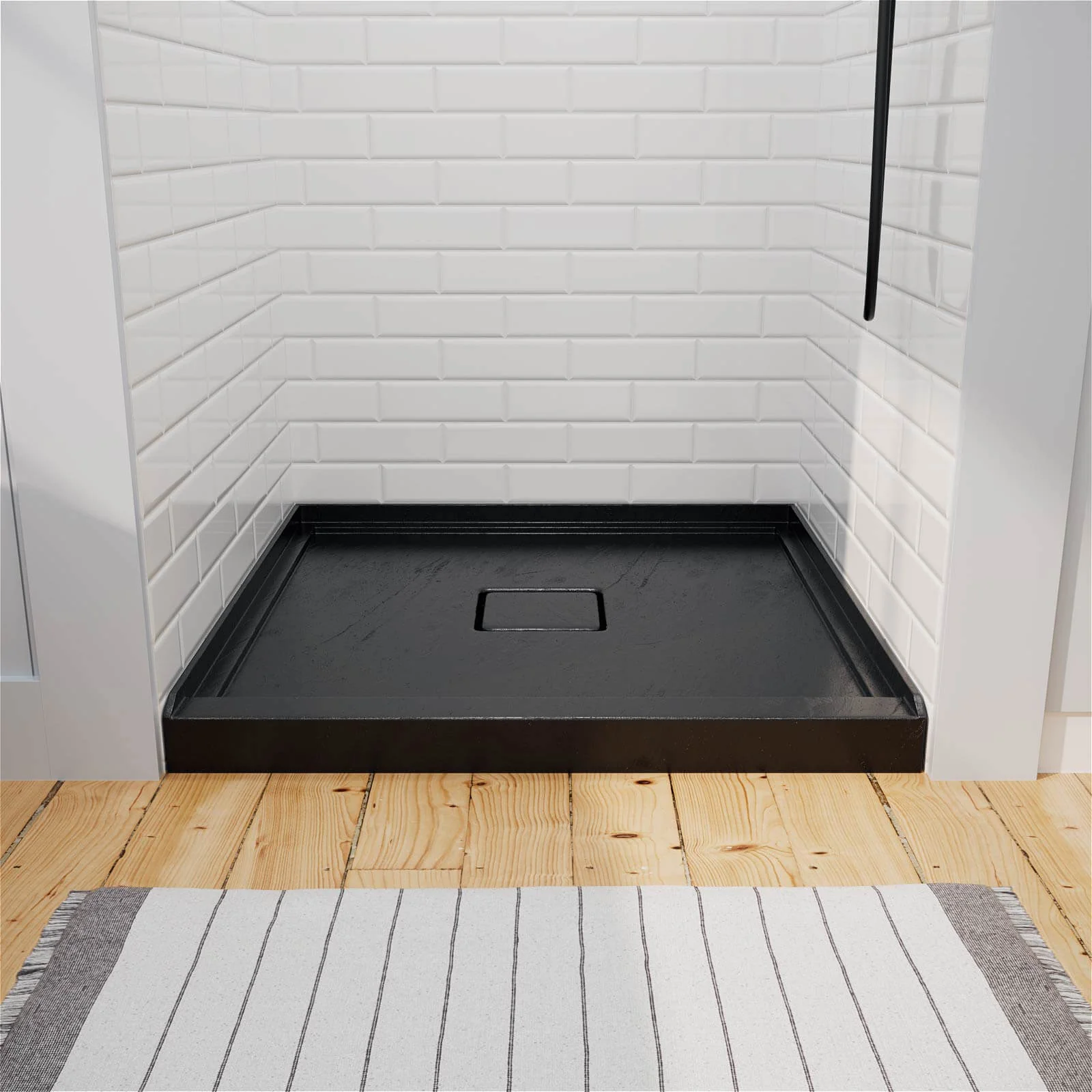 Mokleba 36" x 36" Black Acrylic Shower Base with Center Drain - Image 3