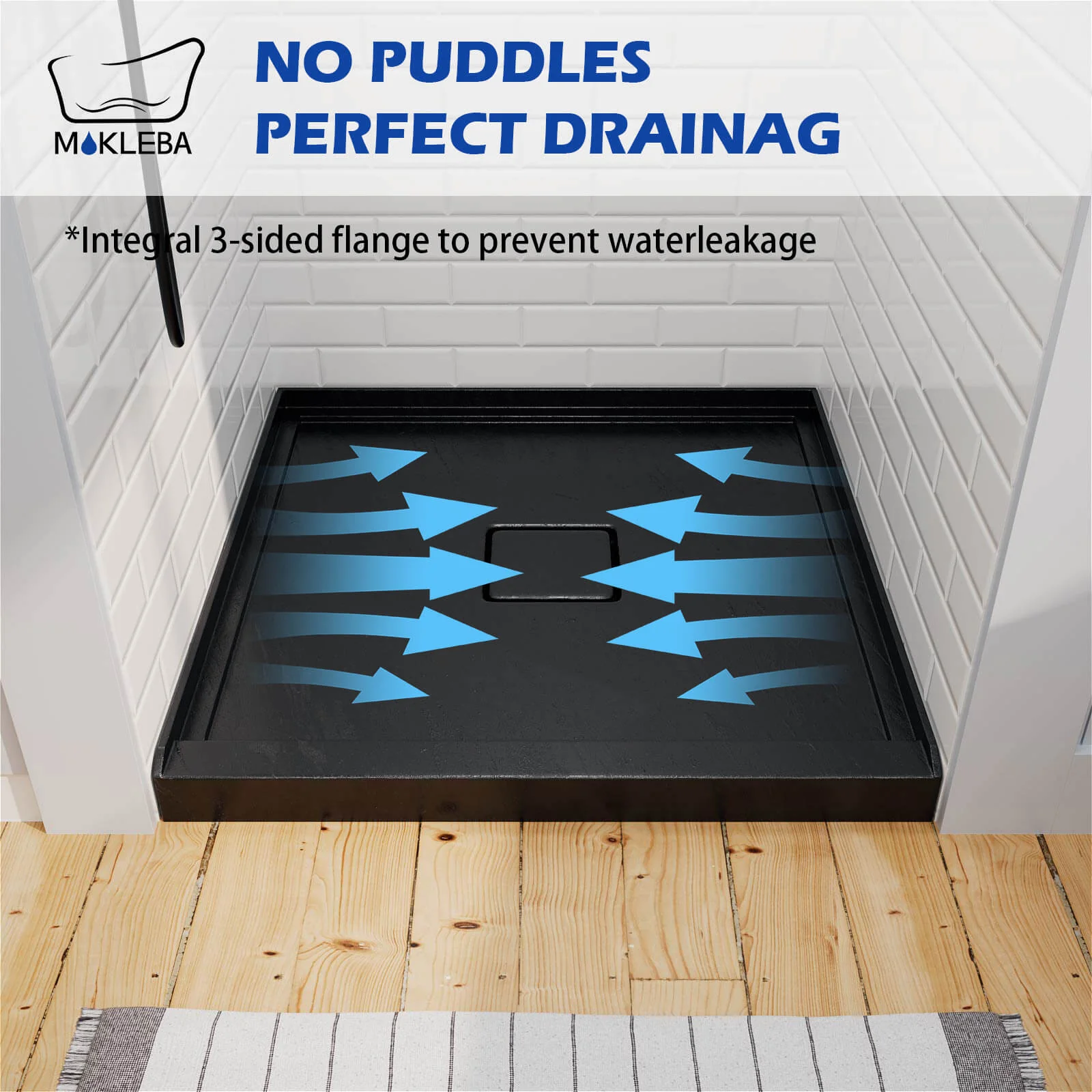 Mokleba 36" x 36" Black Acrylic Shower Base with Center Drain - Image 5