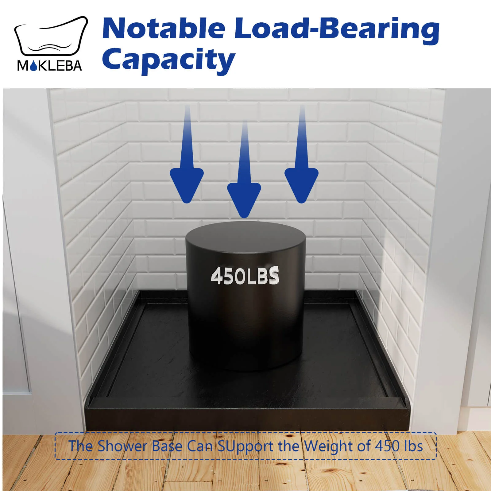 Mokleba 36" x 36" Black Acrylic Shower Base with Center Drain - Image 7