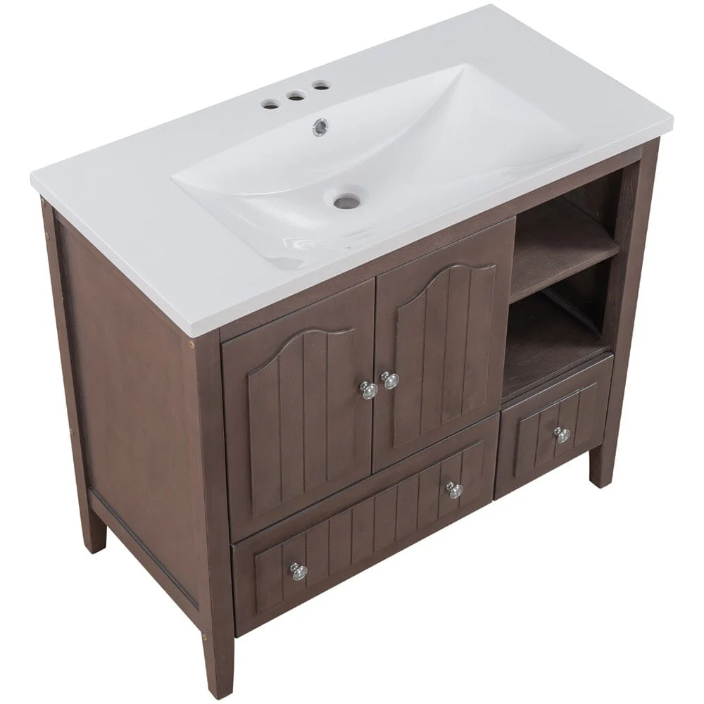 36" Brown Bathroom Vanity with Ceramic Basin - Image 14