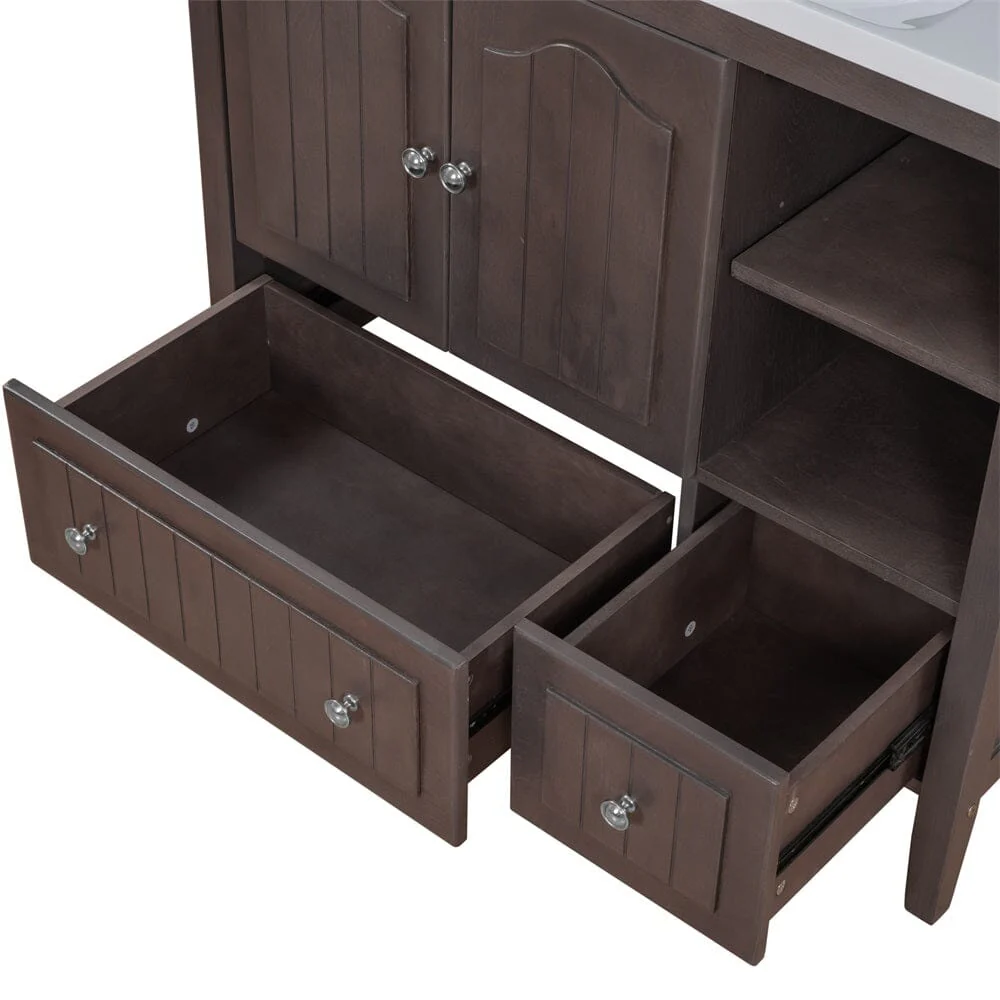 36" Brown Bathroom Vanity with Ceramic Basin - Image 15