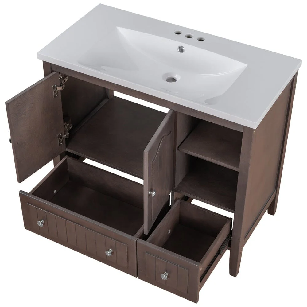 36" Brown Bathroom Vanity with Ceramic Basin - Image 16
