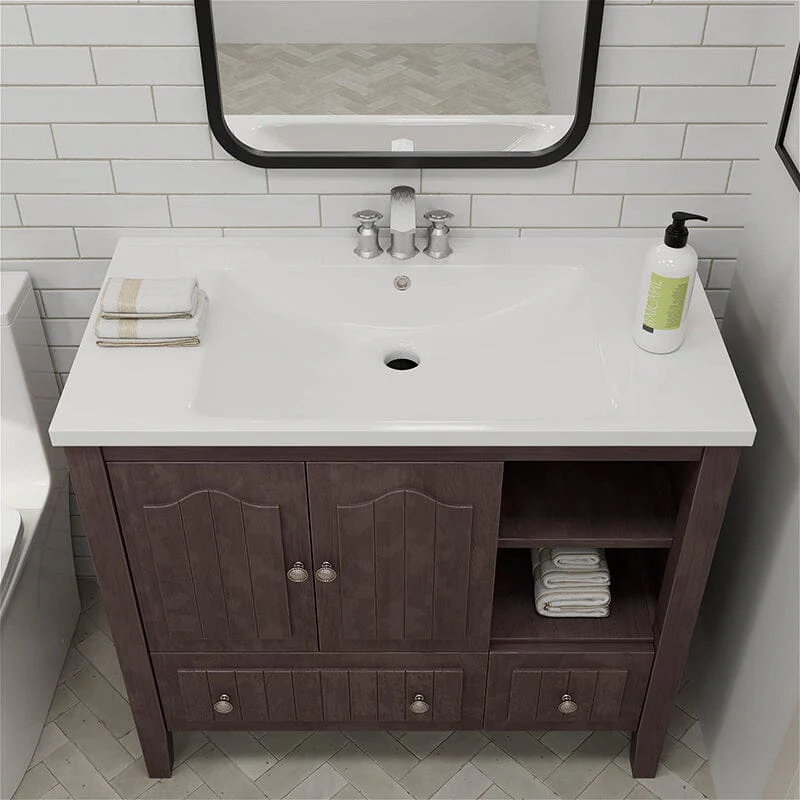 36" Brown Bathroom Vanity with Ceramic Basin - Image 6