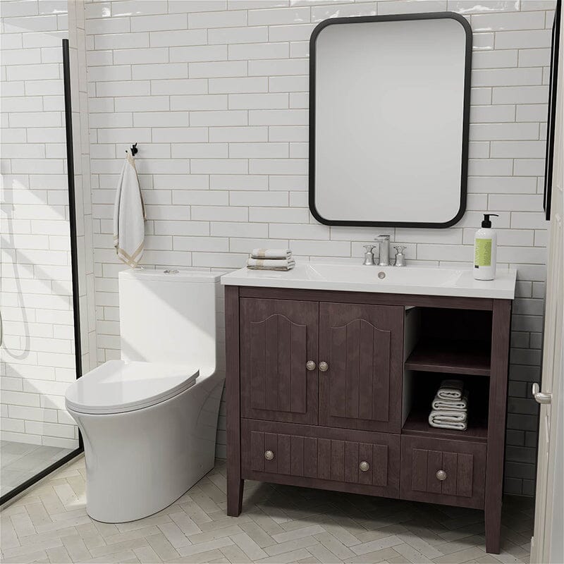 36" Brown Bathroom Vanity with Ceramic Basin - Image 7