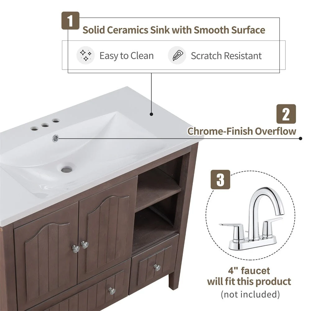 36" Brown Bathroom Vanity with Ceramic Basin - Image 8