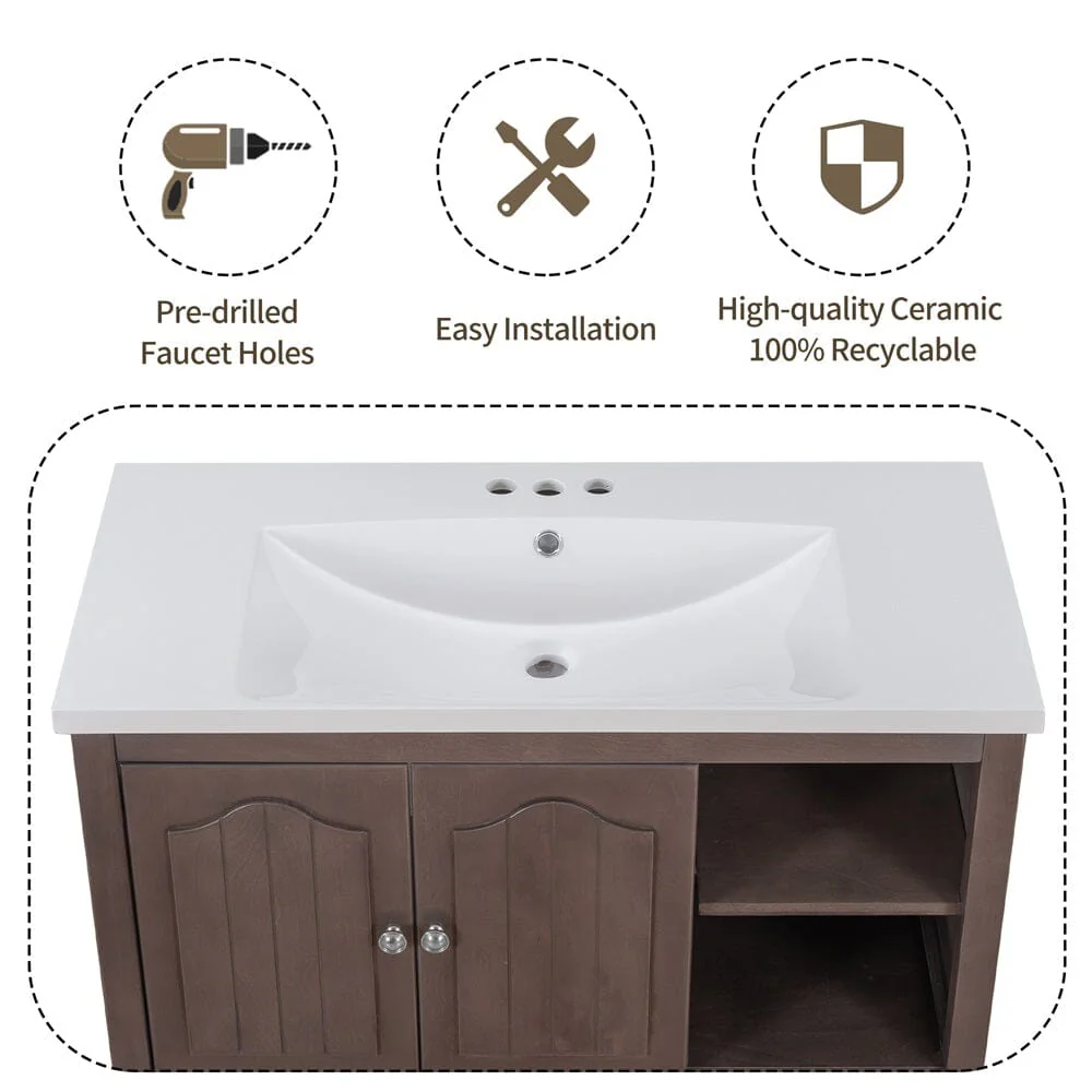 36" Brown Bathroom Vanity with Ceramic Basin - Image 9