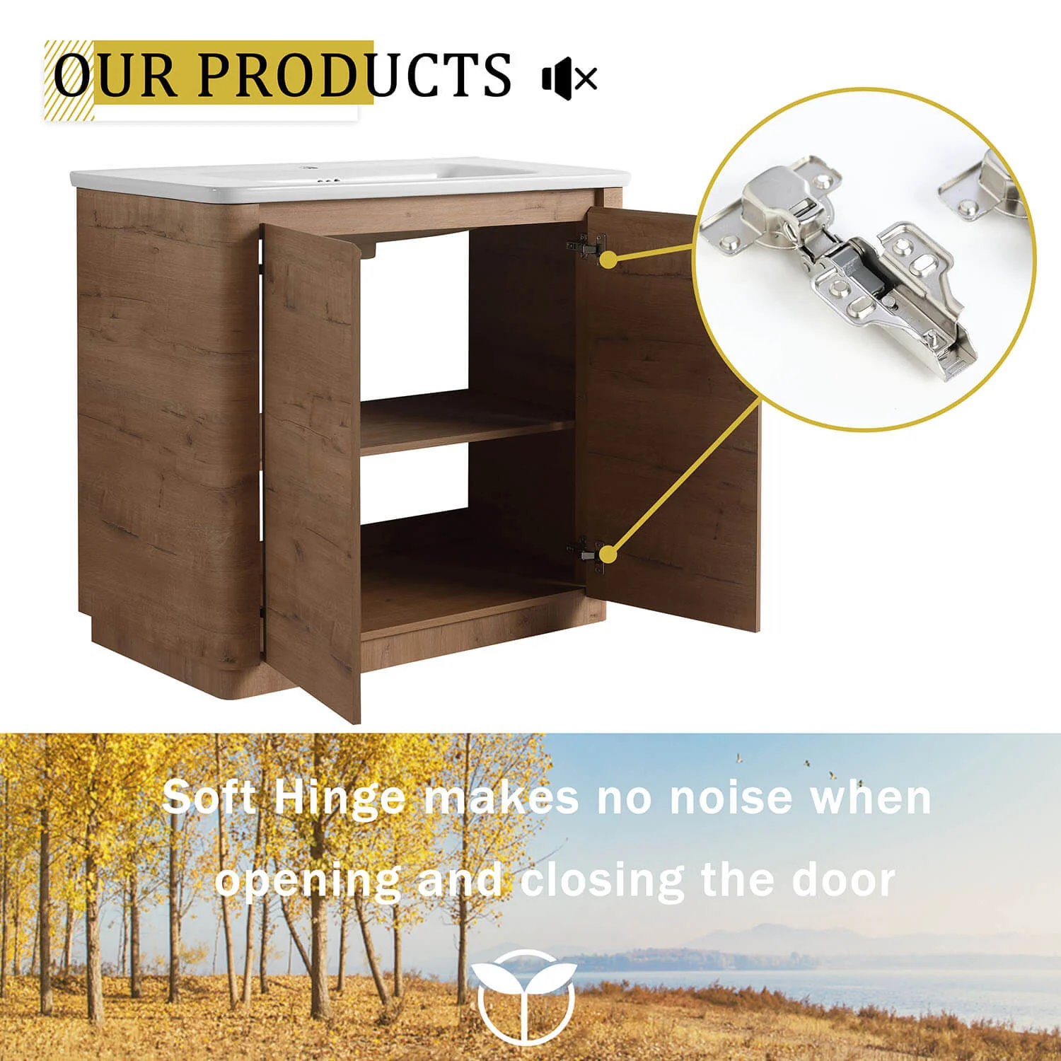 40" White Oak Freestanding Bathroom Vanity with White Ceramic Sink - Image 10