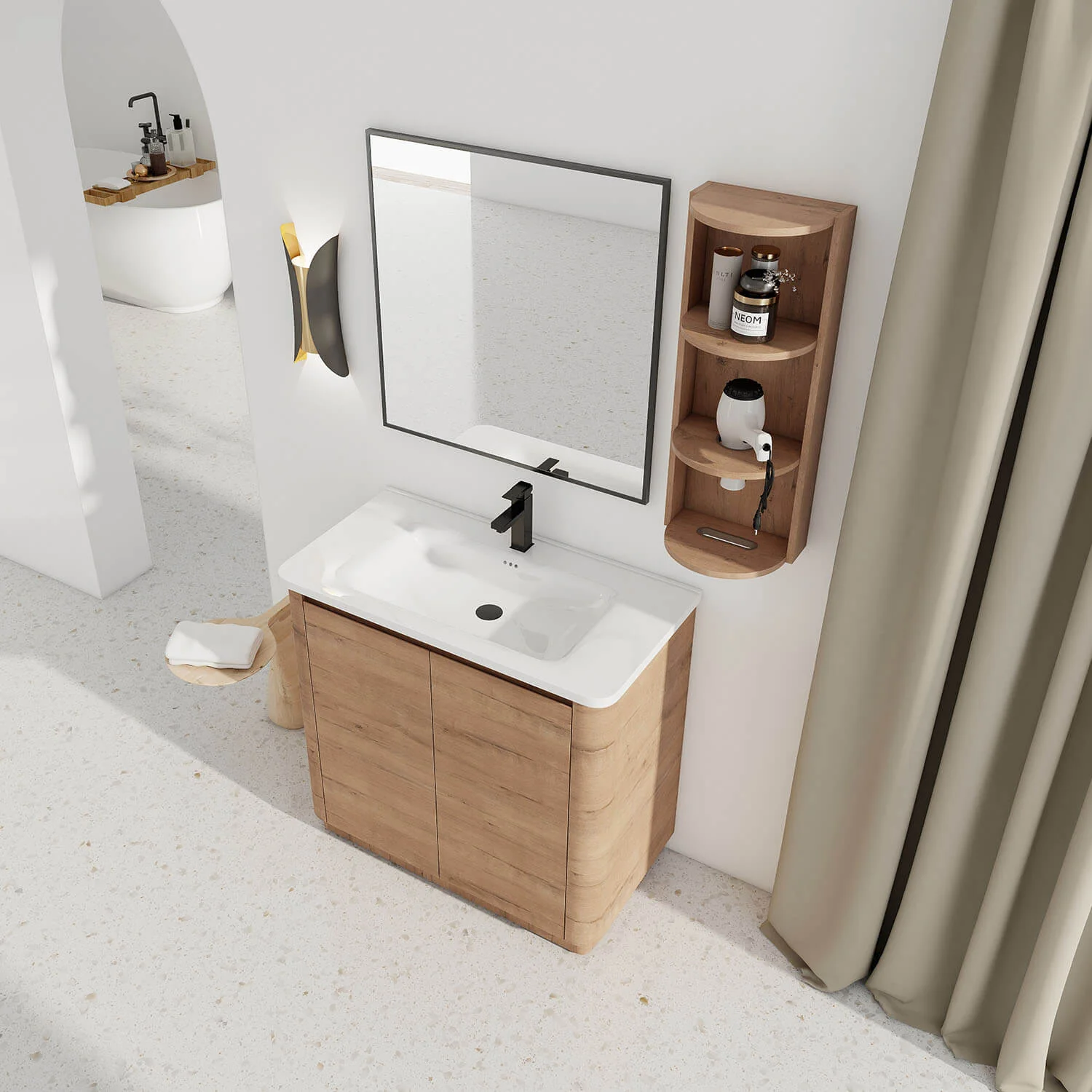 36" Freestanding Bathroom Vanity with White Ceramic Sink and 12" Wall Storage Cabinet - Image 3
