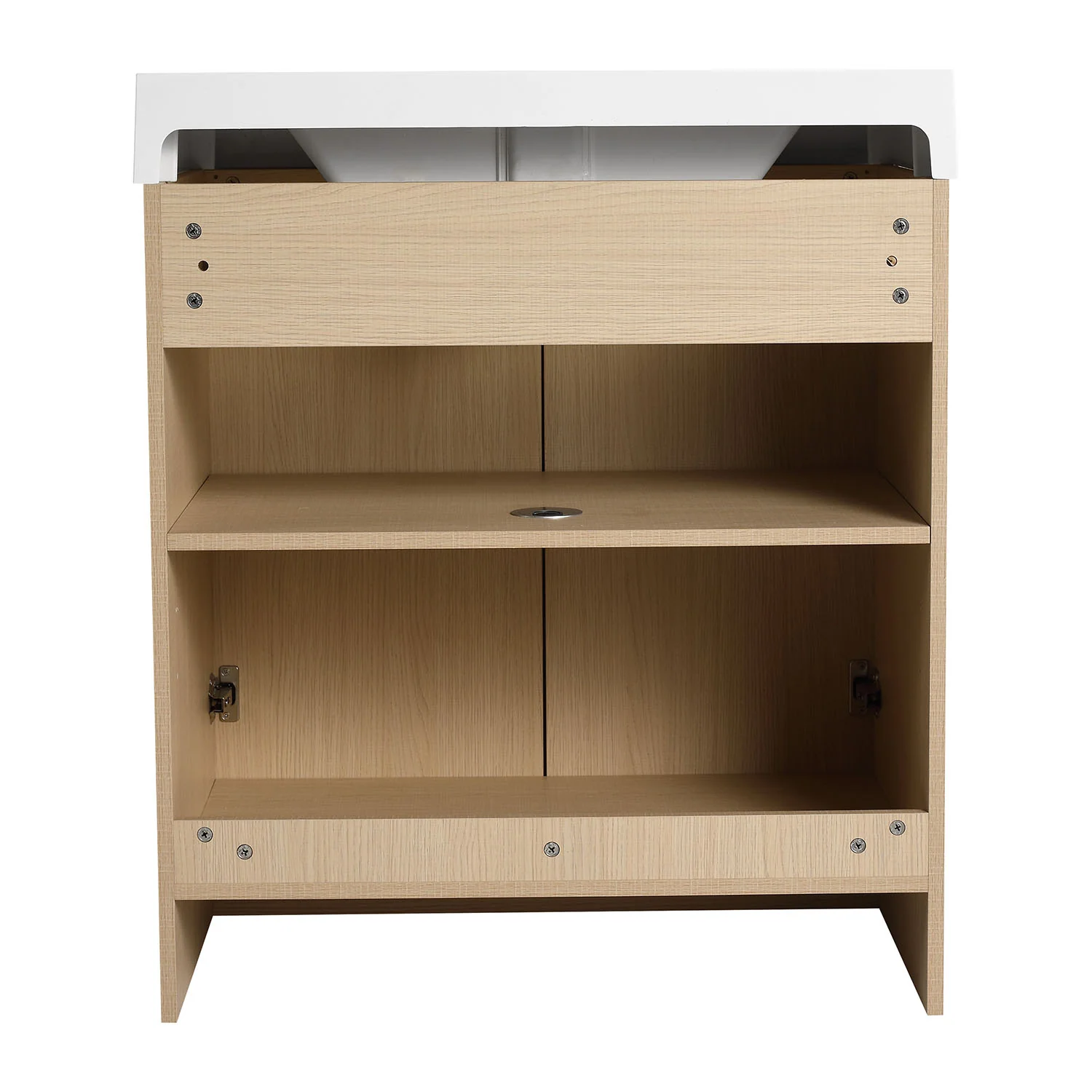 30" White Oak Bathroom Vanity with Resin Sink and Soft Close Cabinet Doors - Image 6