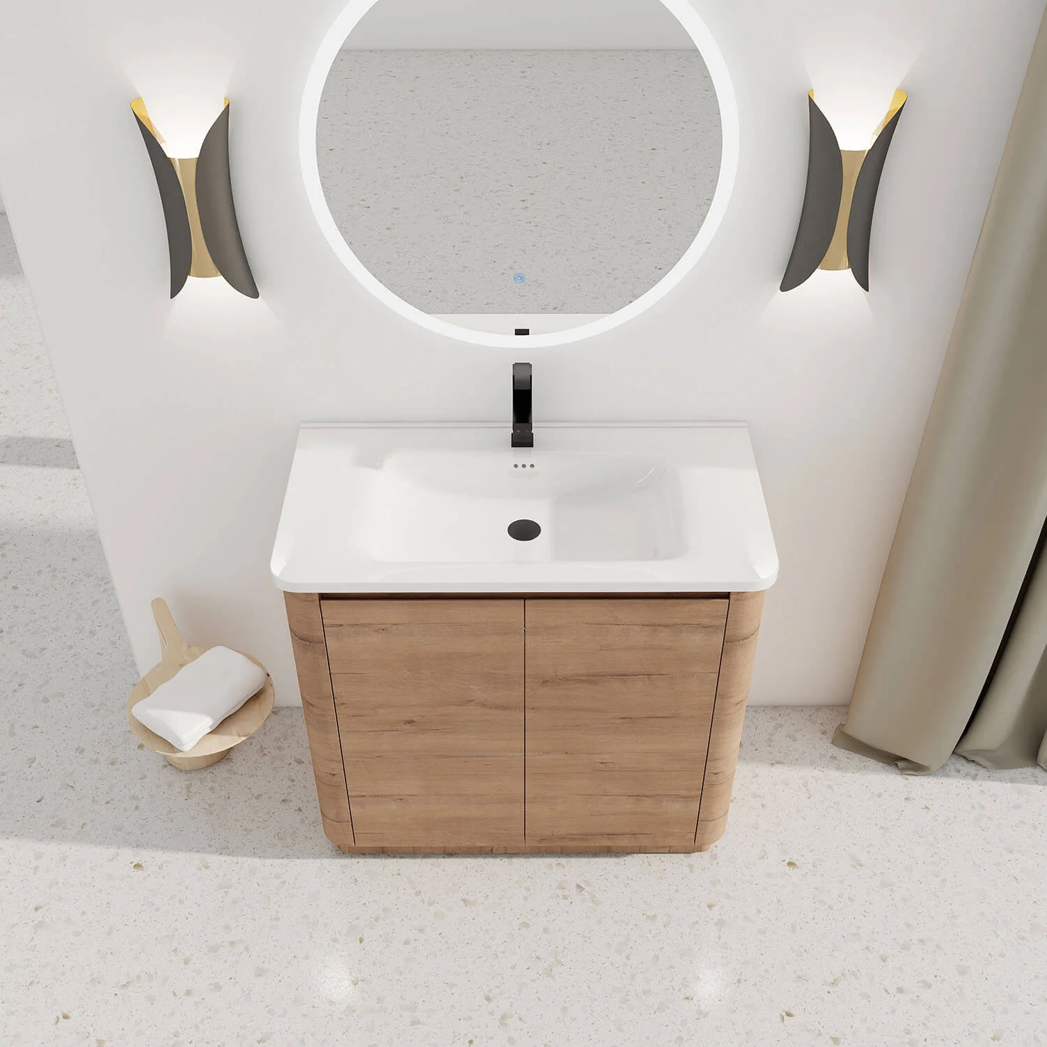 36" White Oak Freestanding Bathroom Vanity with White Ceramic Sink - Image 3