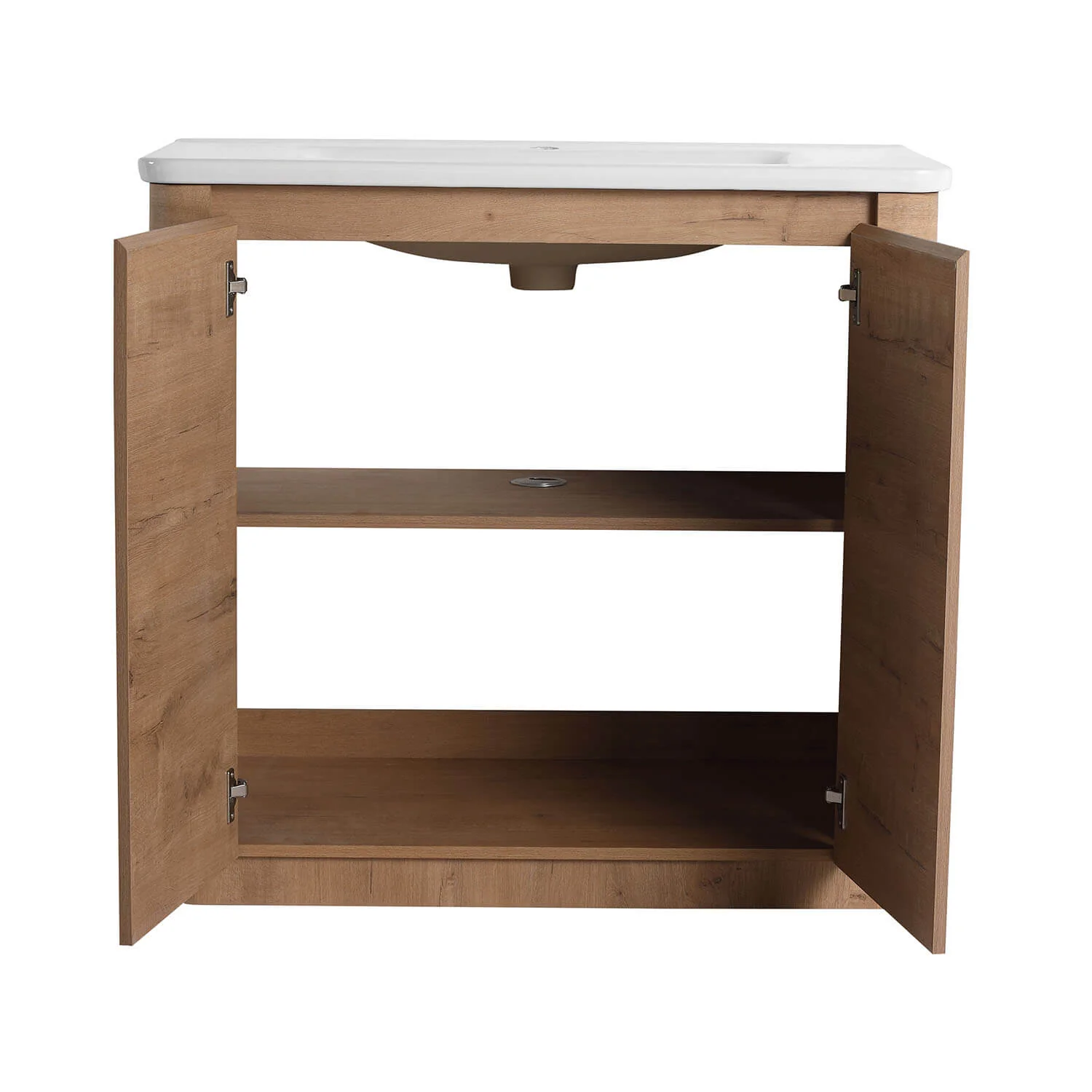 36" White Oak Freestanding Bathroom Vanity with White Ceramic Sink - Image 6