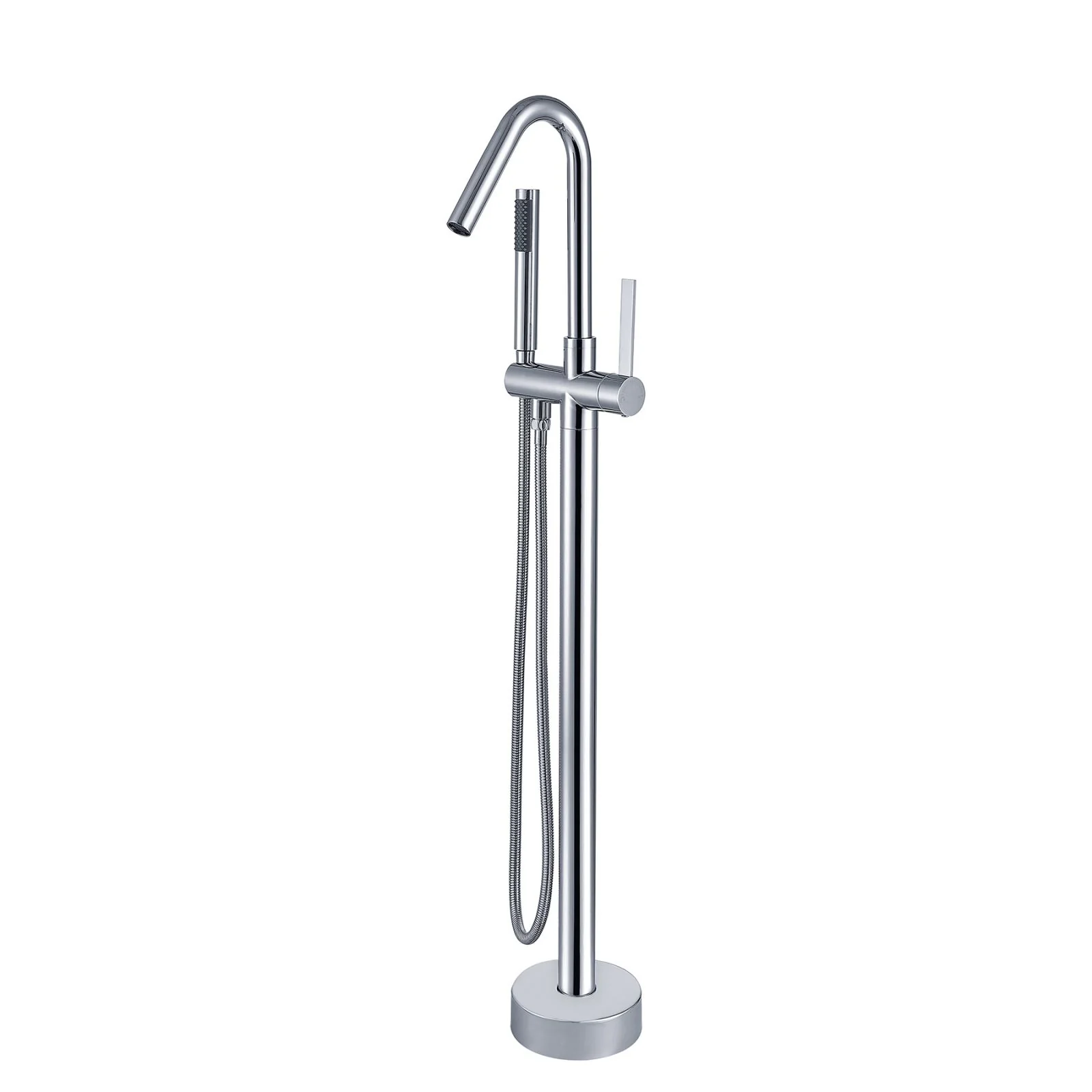 38" Hand Shower Streamline Freestanding Tub Filler Faucet, Chrome Polishing & Matte Black - Image 10