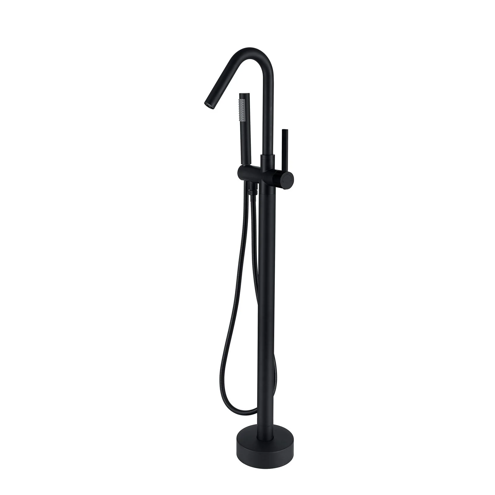 38" Hand Shower Streamline Freestanding Tub Filler Faucet, Chrome Polishing & Matte Black - Image 4