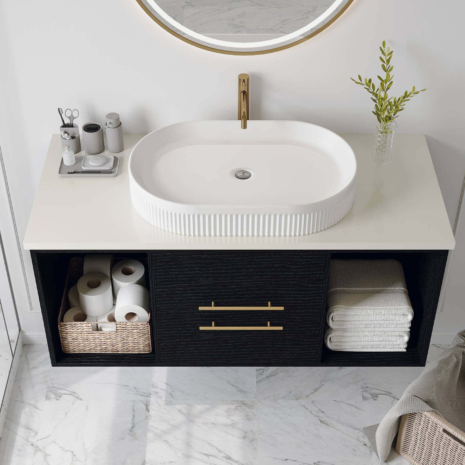 40" Wall-Mounted Vanity with White Oval Vessel Sink - Image 3