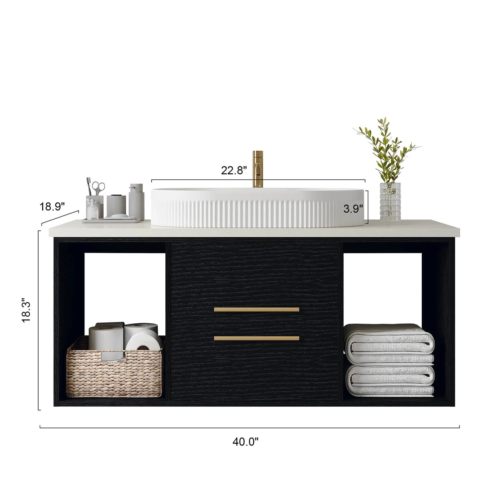 40" Wall-Mounted Vanity with White Oval Vessel Sink - Image 7