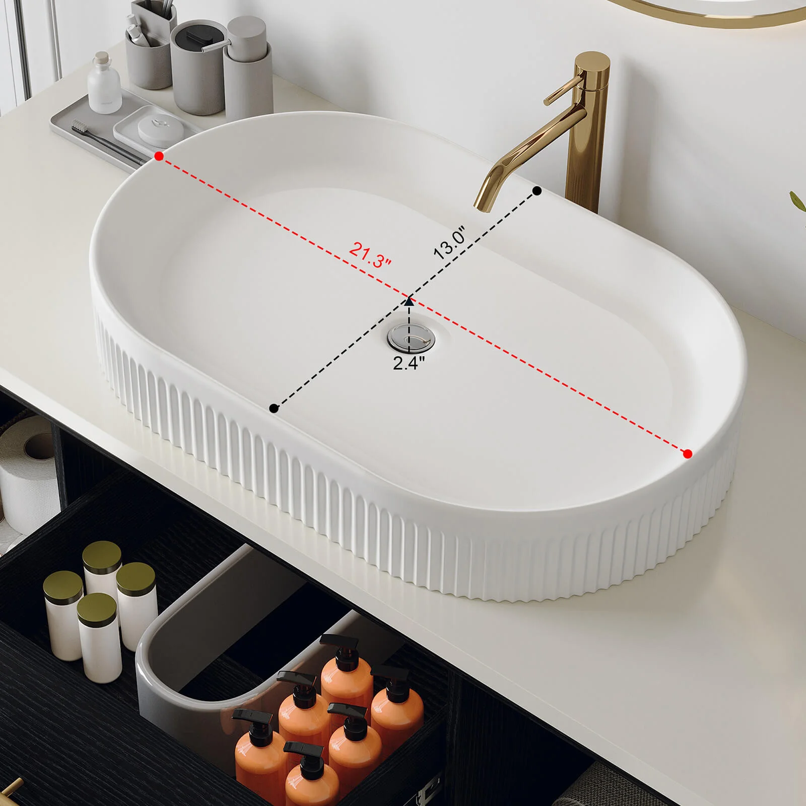 40" Wall-Mounted Vanity with White Oval Vessel Sink - Image 8