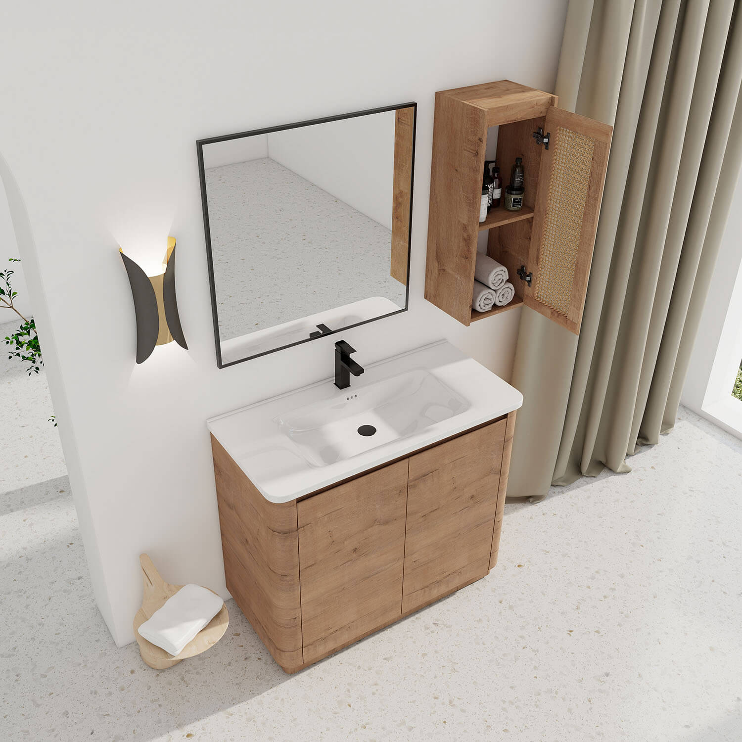 40" Freestanding Bathroom Vanity with White Ceramic Sink and 12" Wall-Mounted Cabinet - Image 3