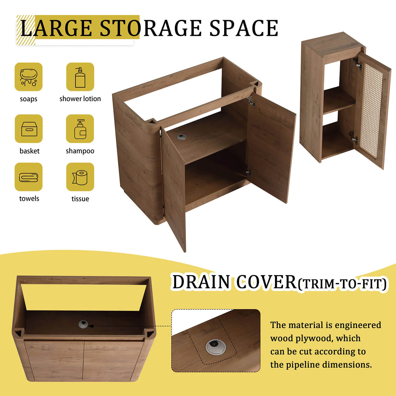 36" Freestanding Bathroom Vanity with White Ceramic Sink and 12" Wall-Mounted Cabinet - Image 6