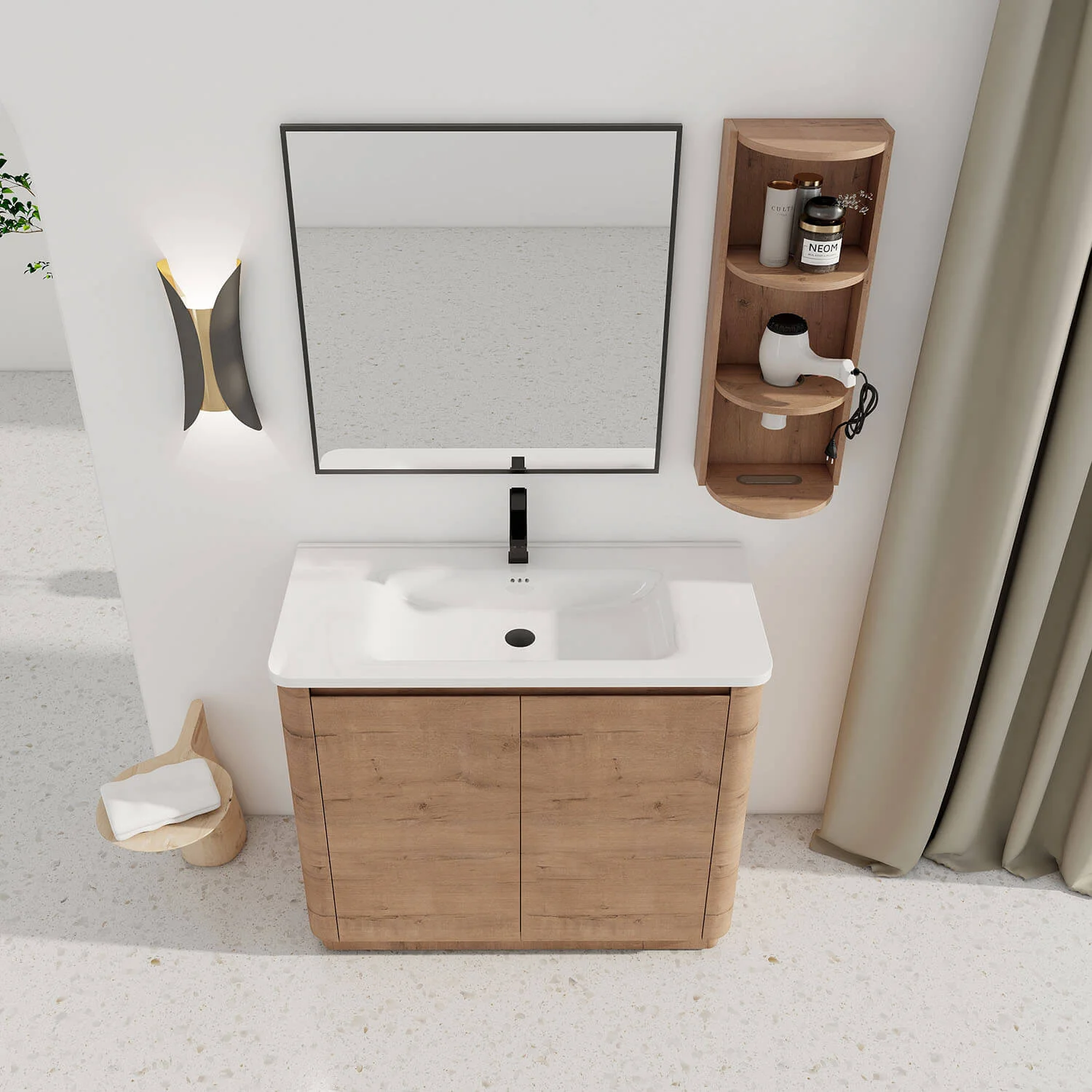 40" Freestanding Bathroom Vanity with White Ceramic Sink and 12" Wall Storage Cabinet - Image 3