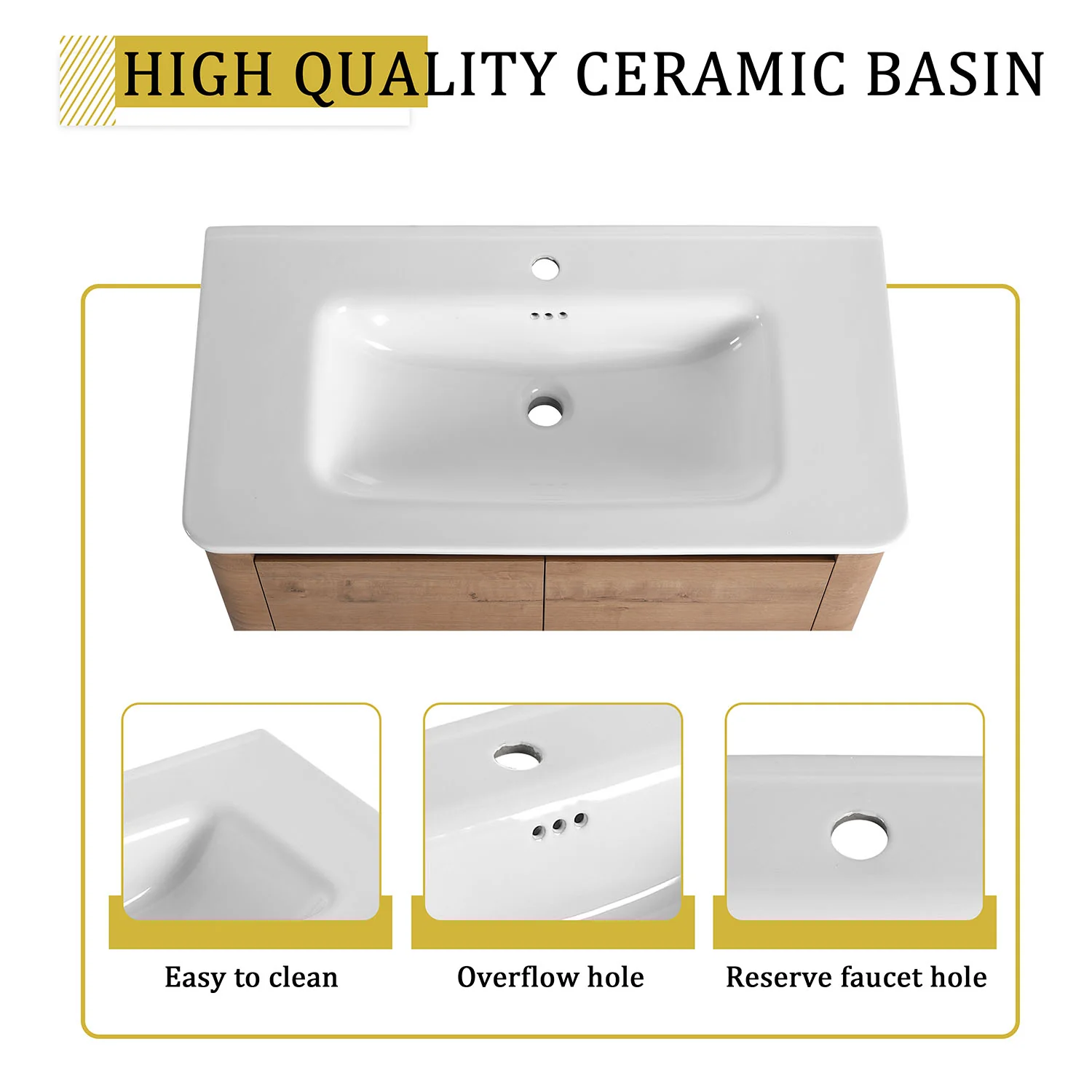 40" White Oak Freestanding Bathroom Vanity with White Ceramic Sink - Image 7