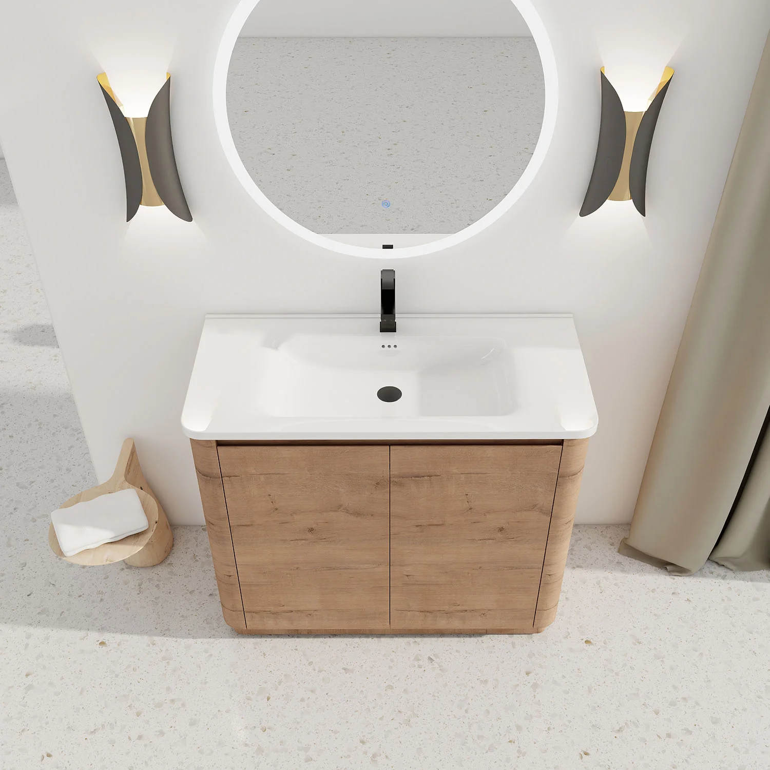 40" White Oak Freestanding Bathroom Vanity with White Ceramic Sink - Image 3