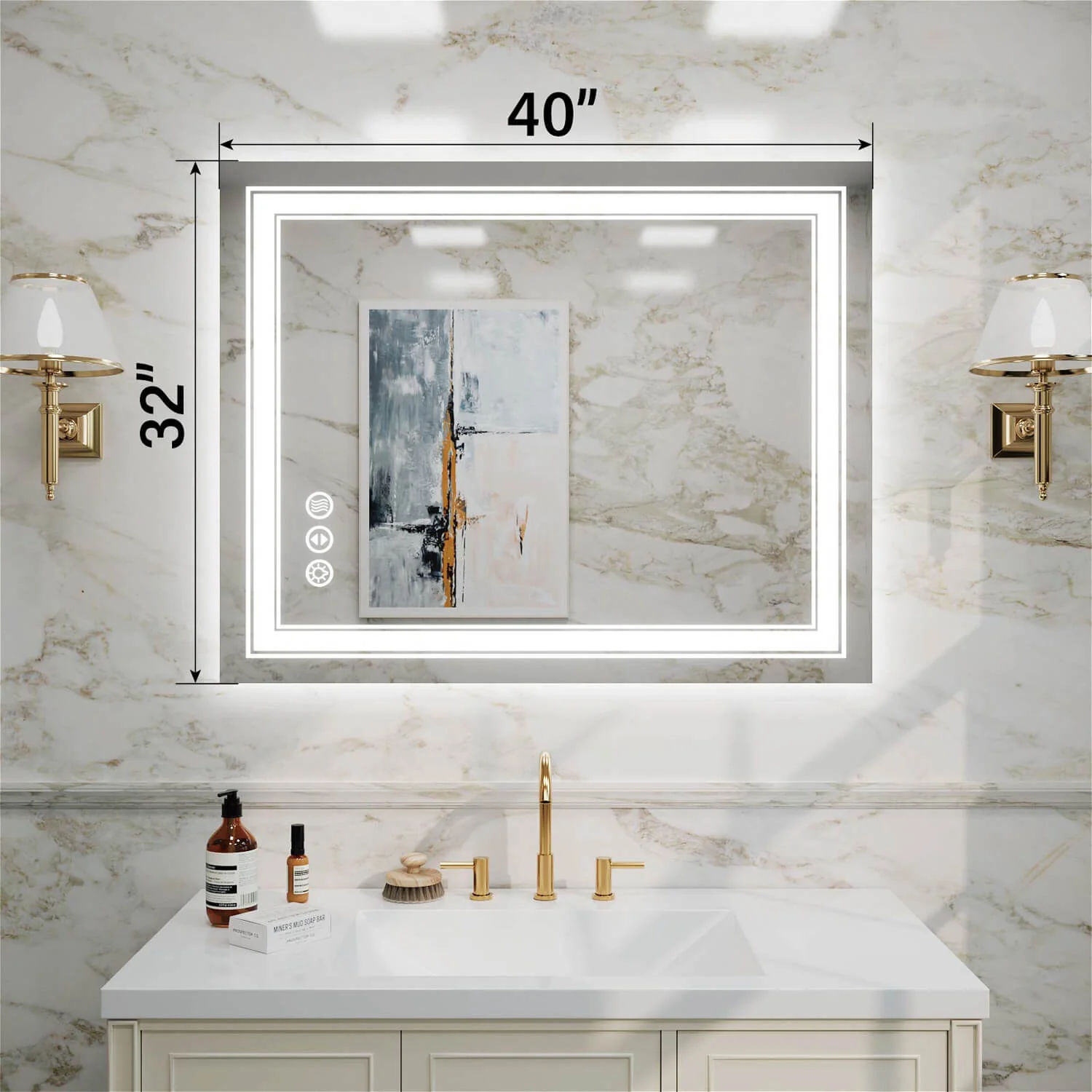 40"x32" LED Bathroom Mirror Anti-Fog Shatterproof ETL Certified - Image 4