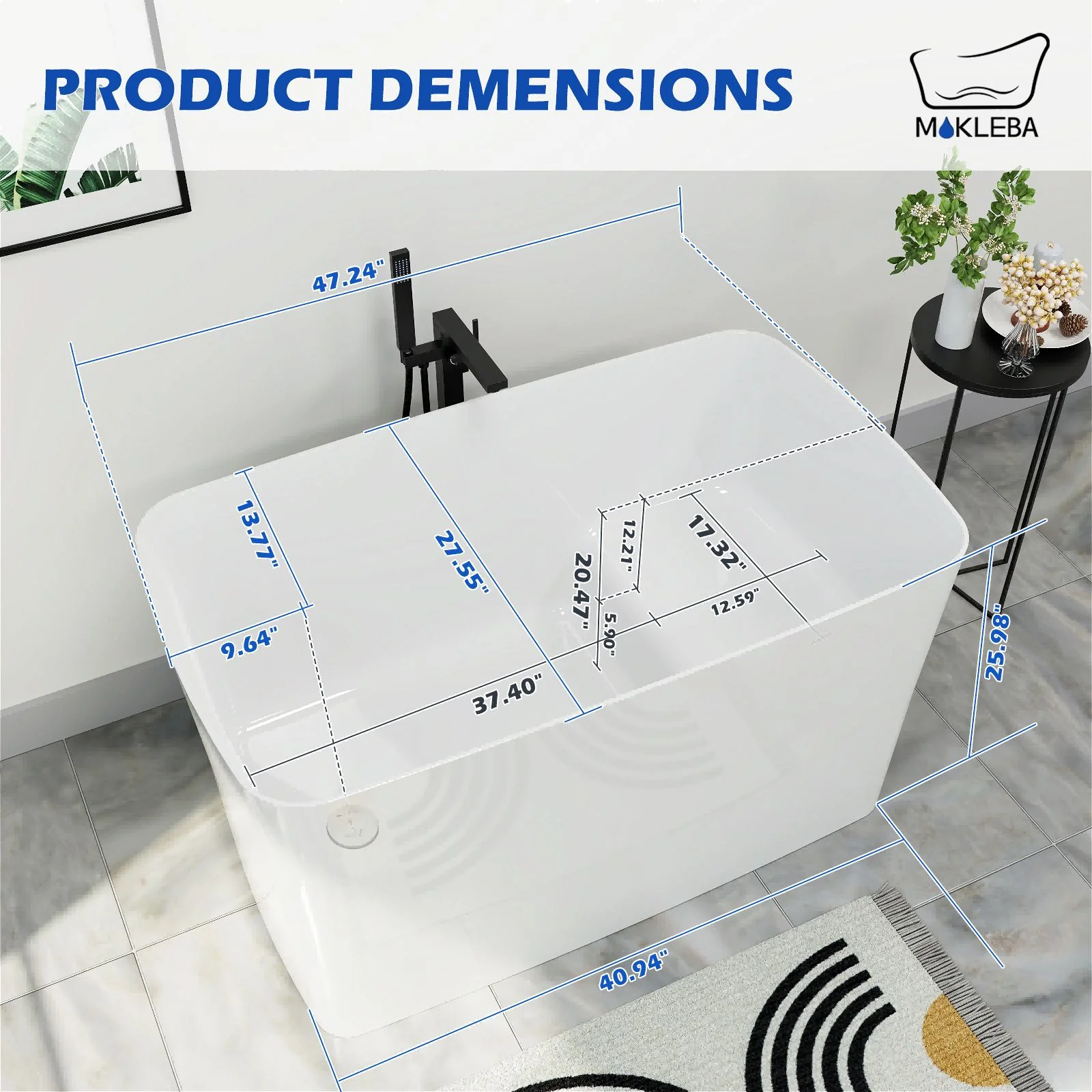 Mokleba 47" Acrylic Freestanding Japanese Soaking Bathtub with Built-in Seat Glossy White - Image 10