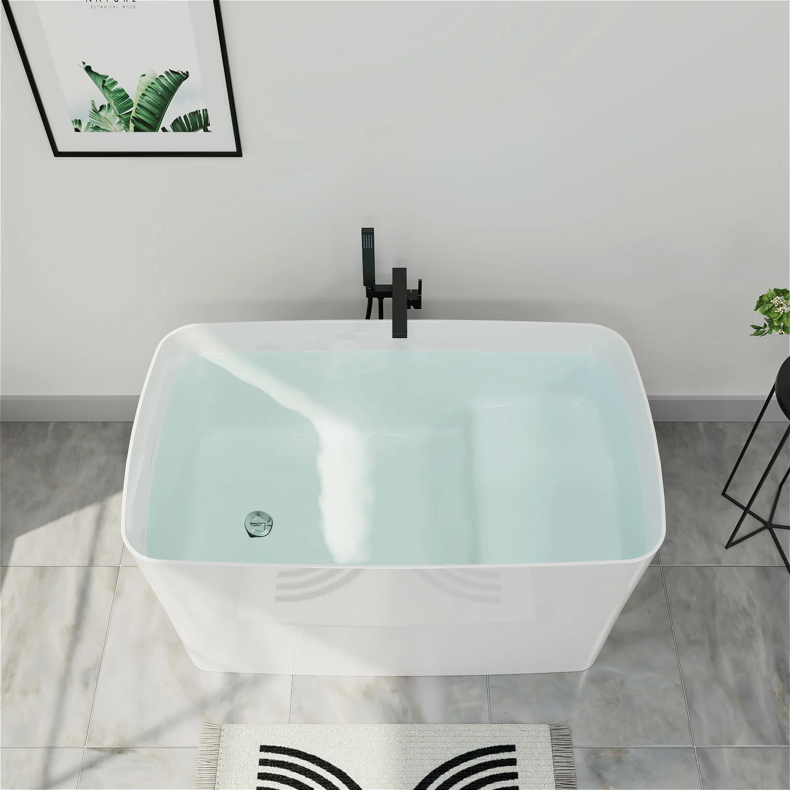 Mokleba 47" Acrylic Freestanding Japanese Soaking Bathtub with Built-in Seat Glossy White - Image 3