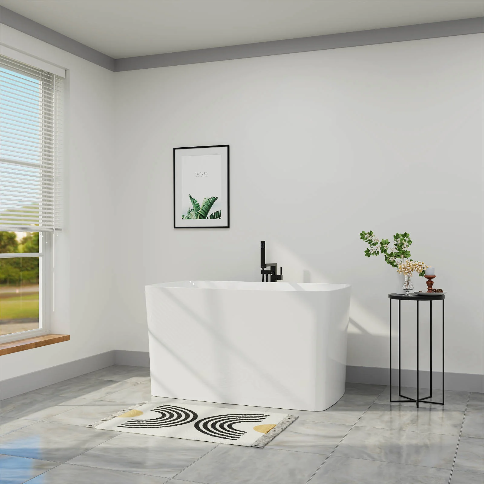 Mokleba 47" Acrylic Freestanding Japanese Soaking Bathtub with Built-in Seat Glossy White - Image 4