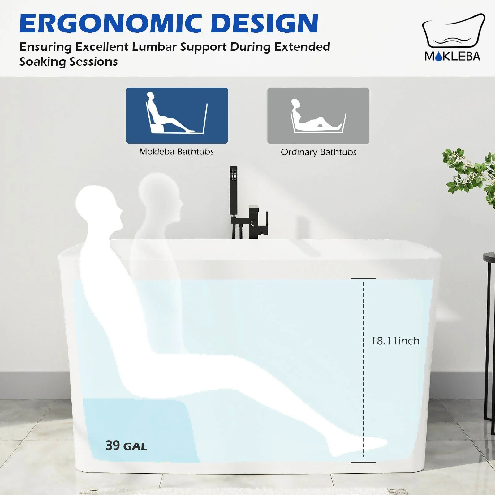 Mokleba 47" Acrylic Freestanding Japanese Soaking Bathtub with Built-in Seat Glossy White - Image 5