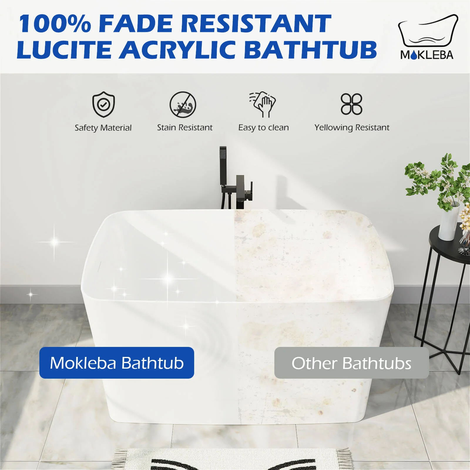 Mokleba 47" Acrylic Freestanding Japanese Soaking Bathtub with Built-in Seat Glossy White - Image 7