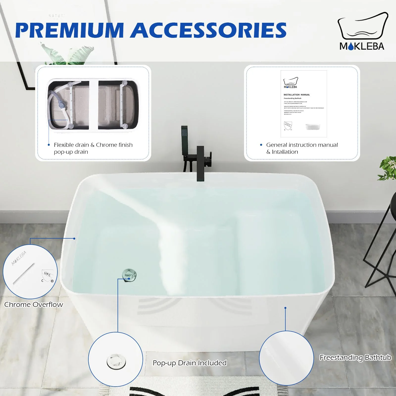 Mokleba 47" Acrylic Freestanding Japanese Soaking Bathtub with Built-in Seat Glossy White - Image 9
