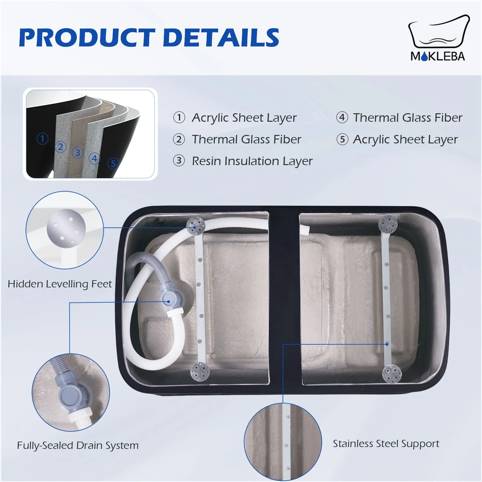 Mokleba 47'' Acrylic Freestanding Japanese Soaking Bathtub with Built-in Seat Matte Black - Image 11