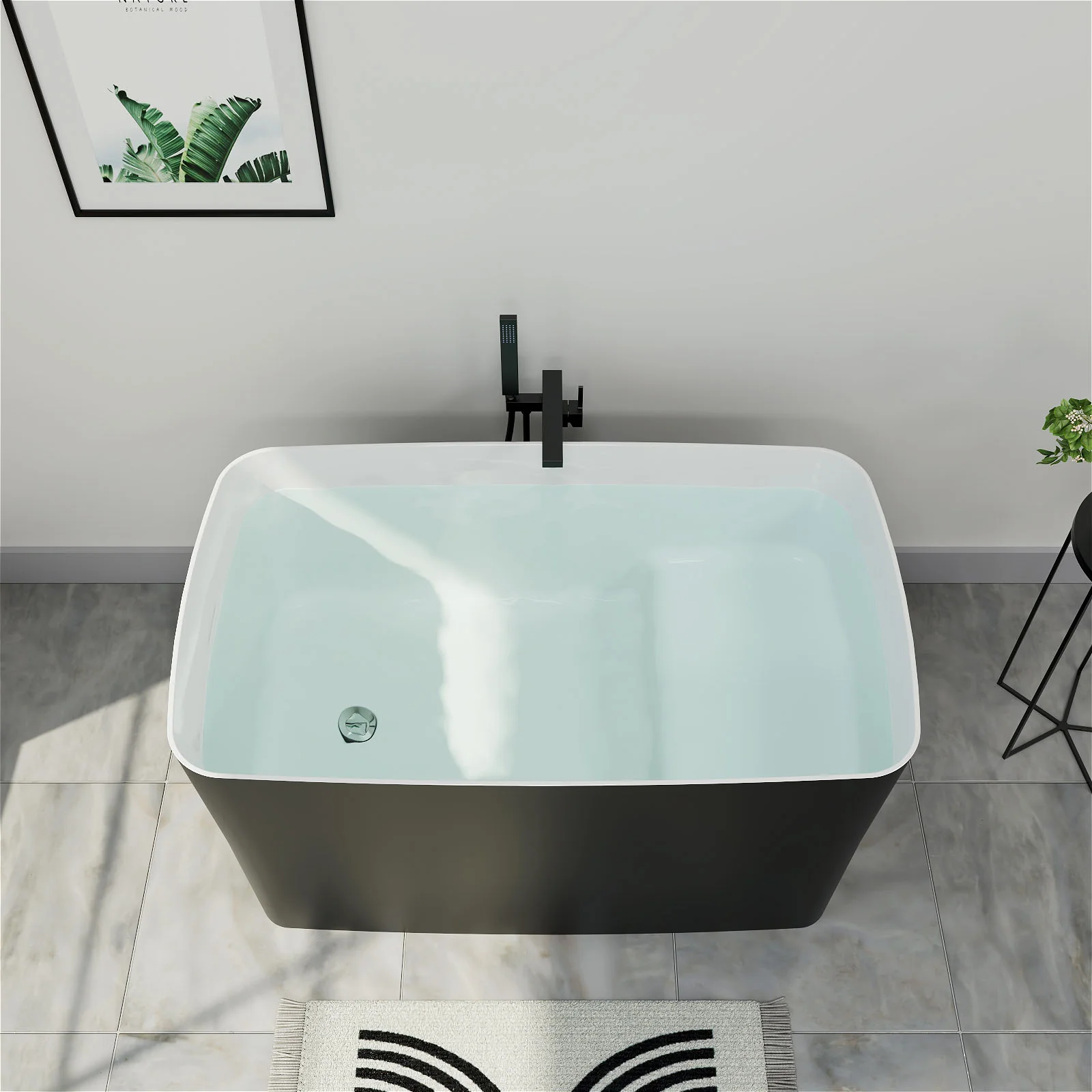 Mokleba 47'' Acrylic Freestanding Japanese Soaking Bathtub with Built-in Seat Matte Black - Image 3