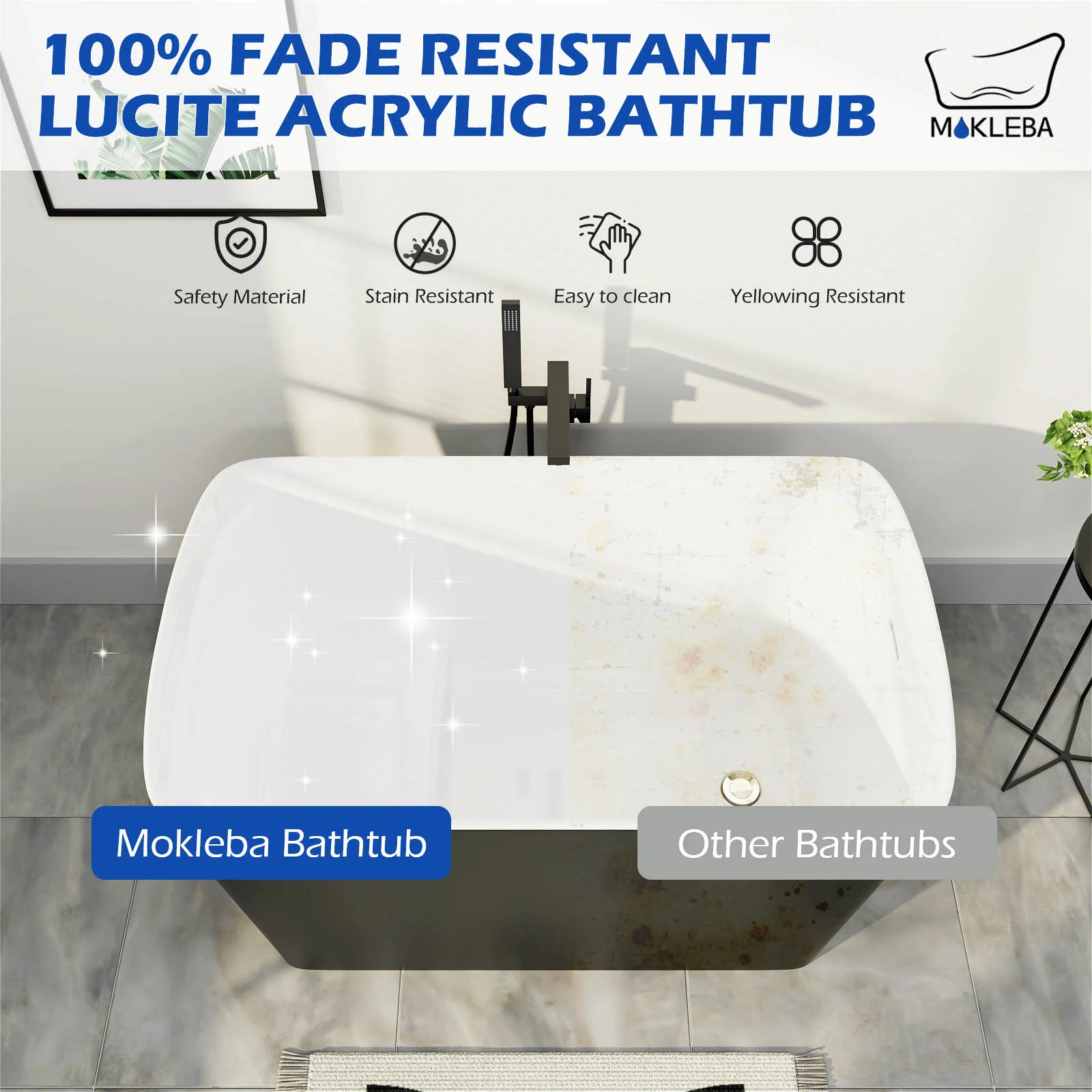 Mokleba 47'' Acrylic Freestanding Japanese Soaking Bathtub with Built-in Seat Matte Black - Image 7