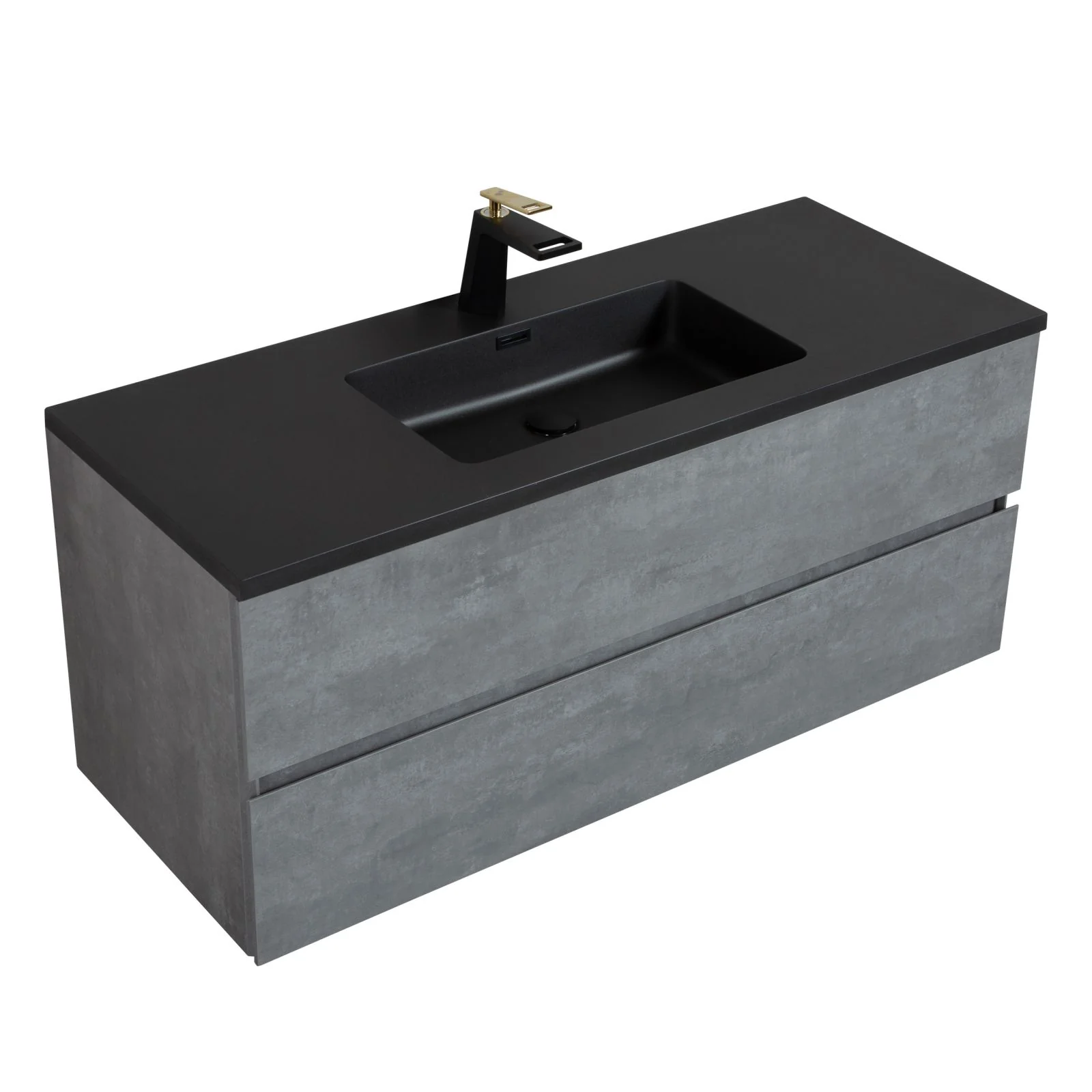 48" Ash Gray Wall-Mounted Bathroom Vanity with Black Solid Surface Sink Top - Image 5