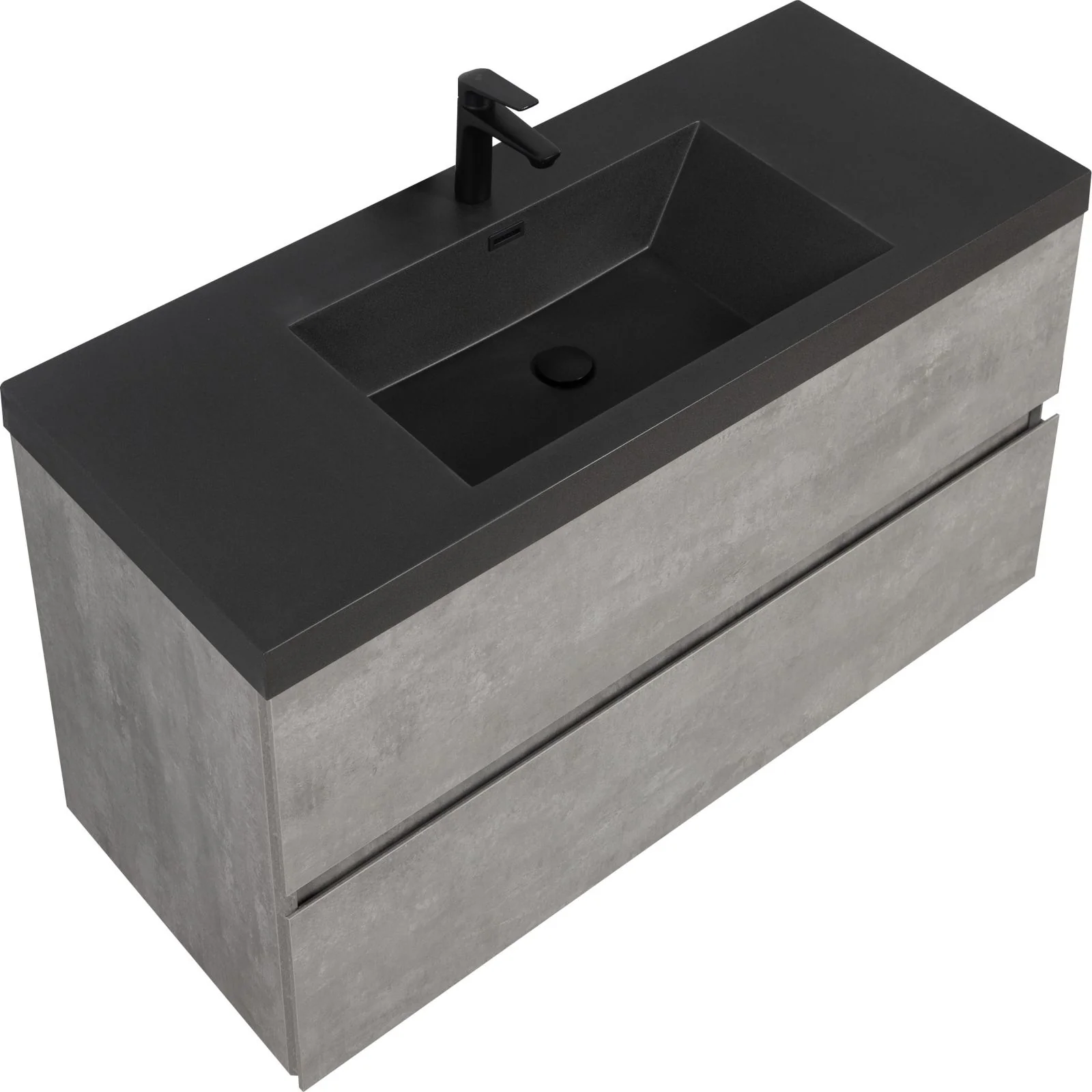 48" Ash Gray Wall-Mounted Bathroom Vanity with Black Solid Surface Sink Top - Image 7
