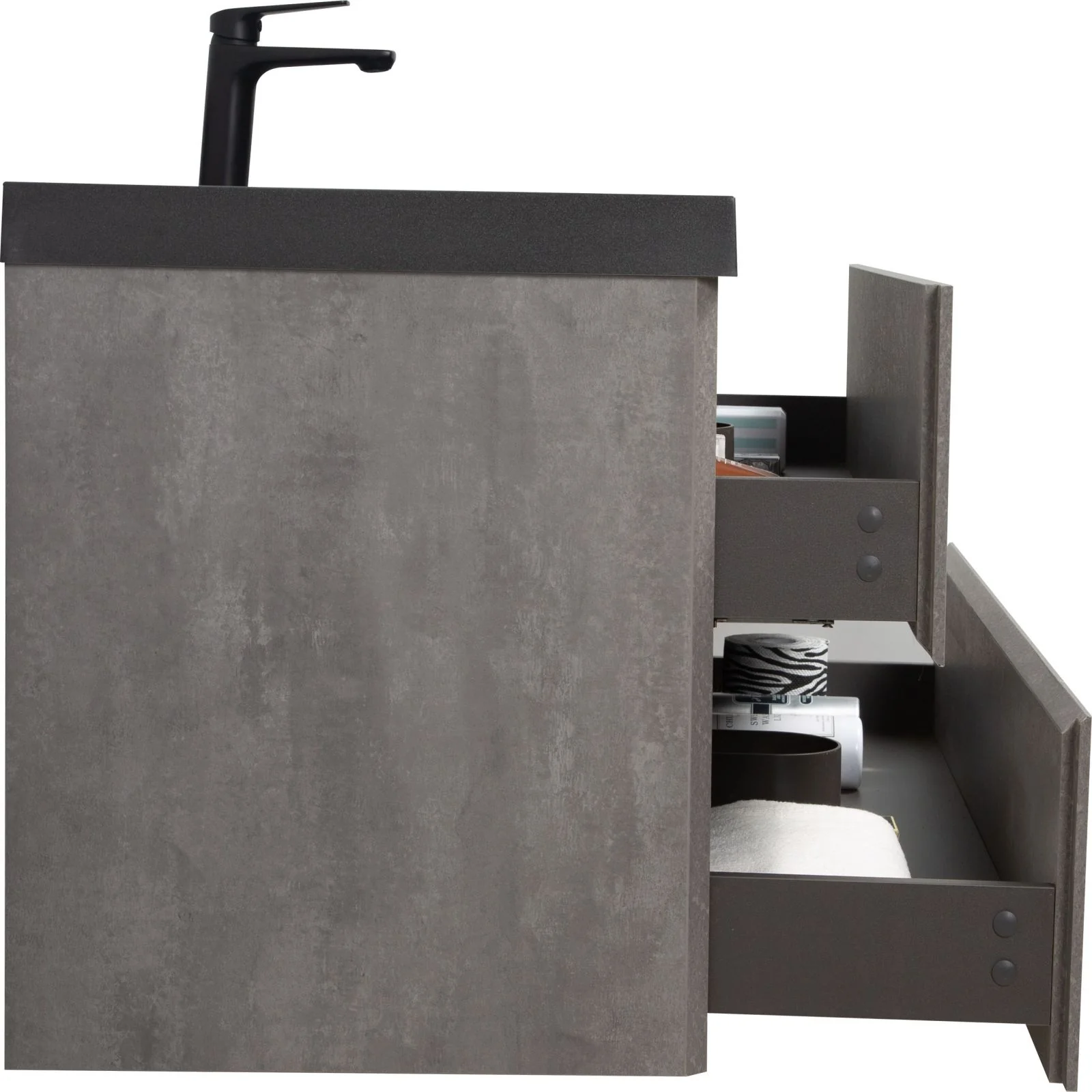 48" Ash Gray Wall-Mounted Bathroom Vanity with Black Solid Surface Sink Top - Image 8