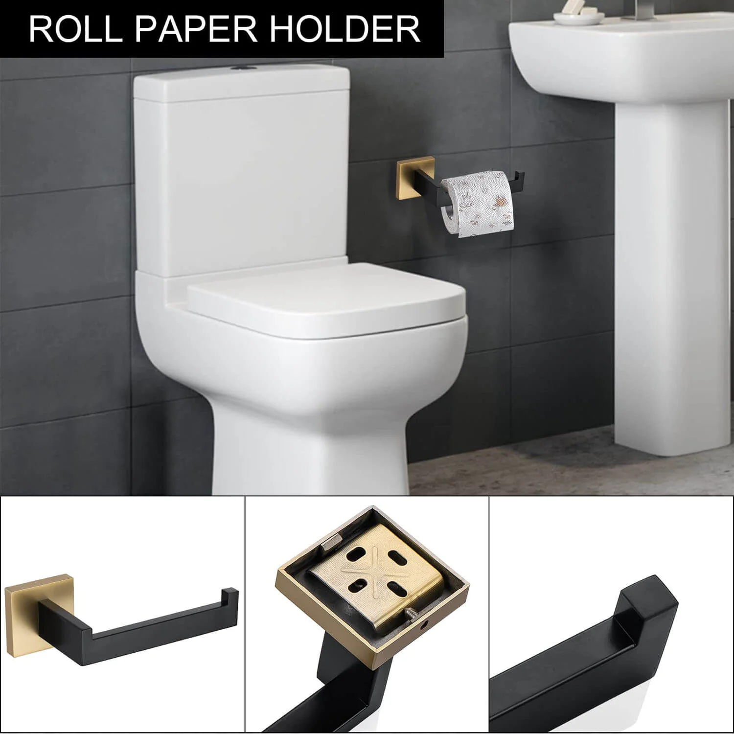 5-Piece Black & Gold Stainless Steel Bathroom Hardware Set - Image 5