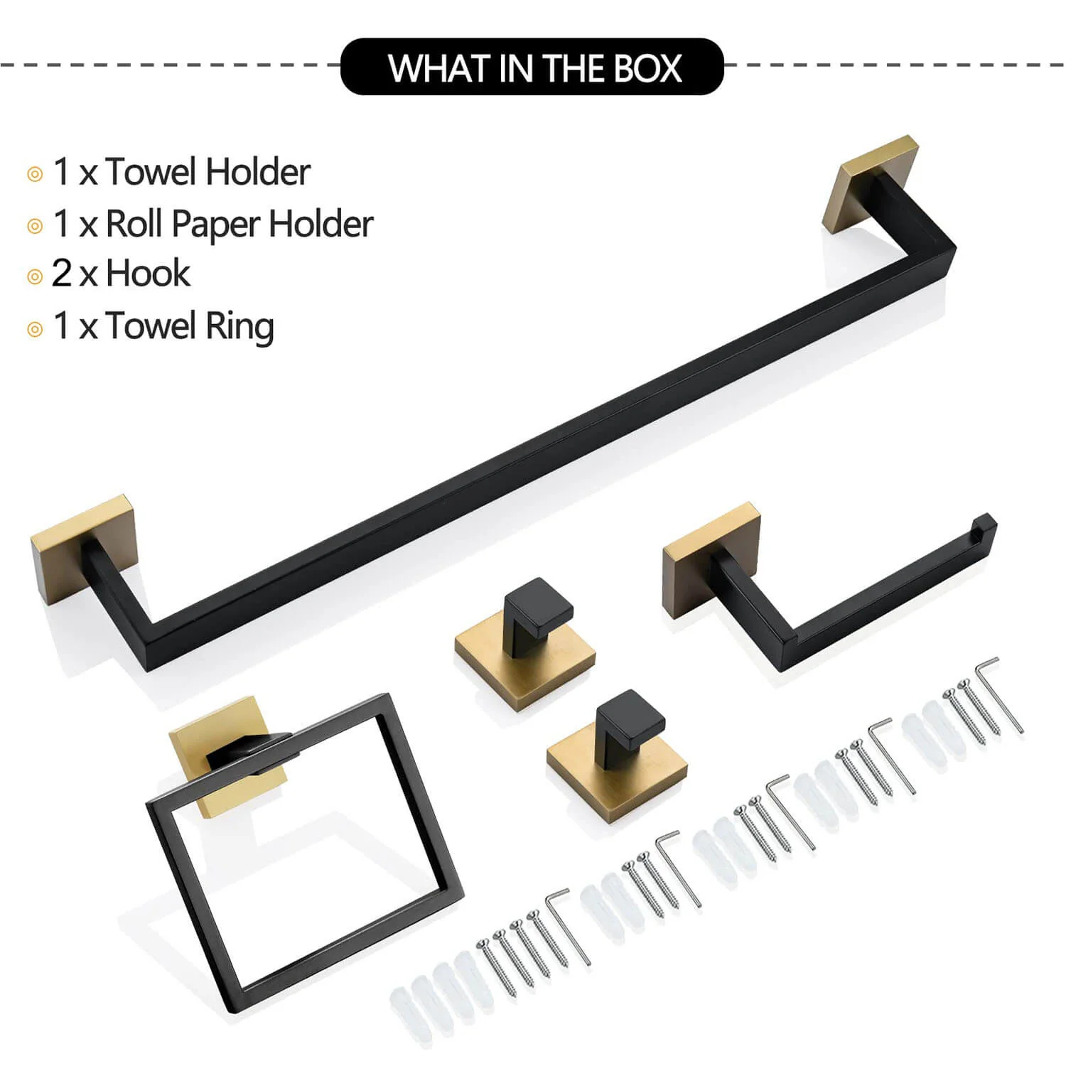 5-Piece Black & Gold Stainless Steel Bathroom Hardware Set - Image 7