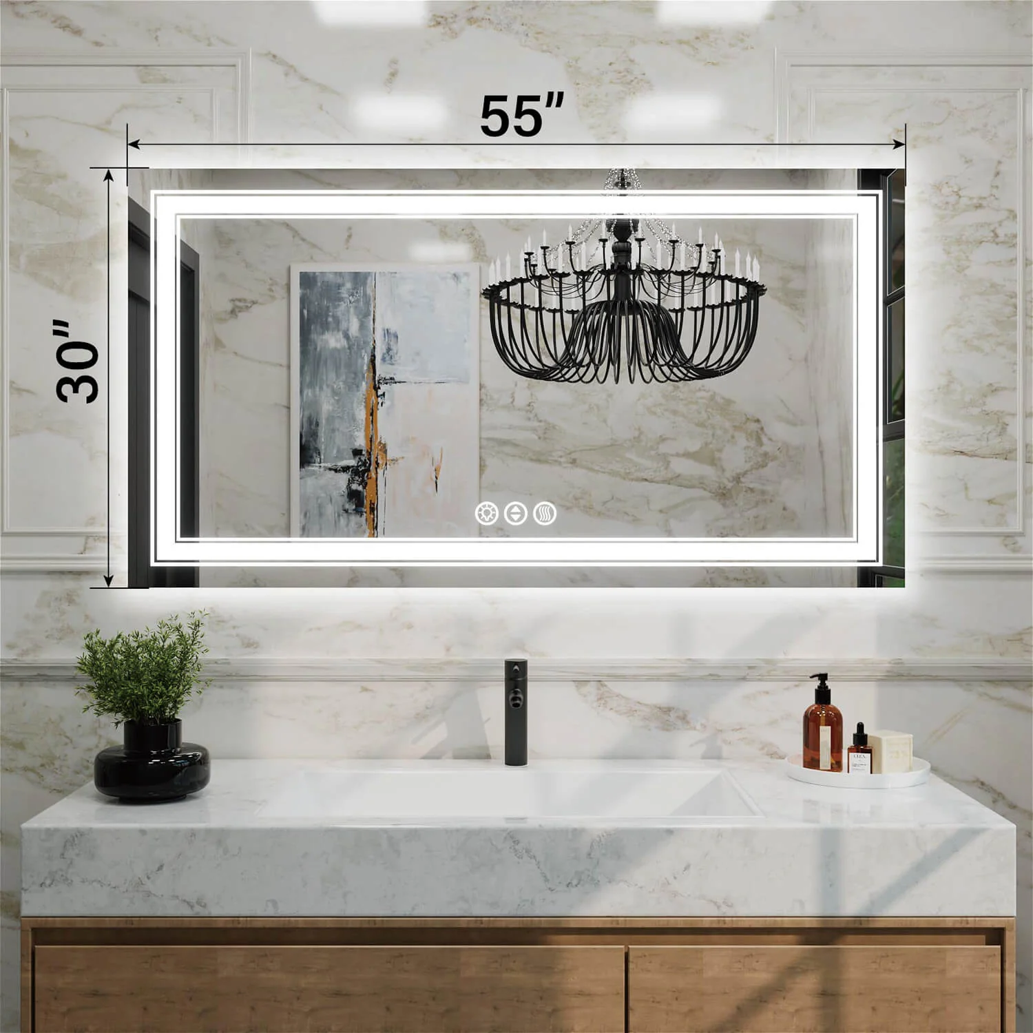 55"x30" LED Bathroom Mirror Anti-Fog Shatterproof ETL Certified - Image 4
