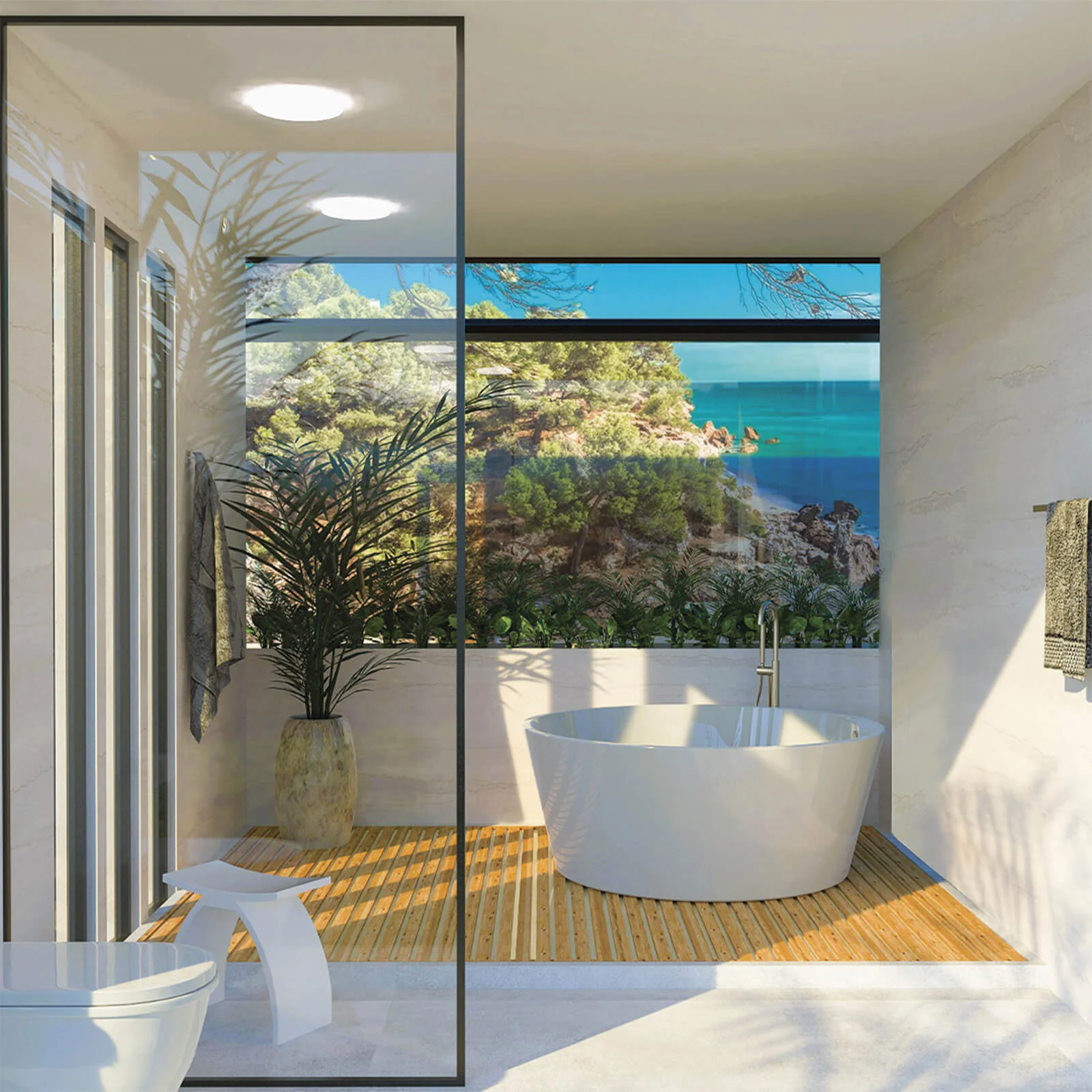 57" Large Round Bathtub with Reclined Backrest Design - Image 3