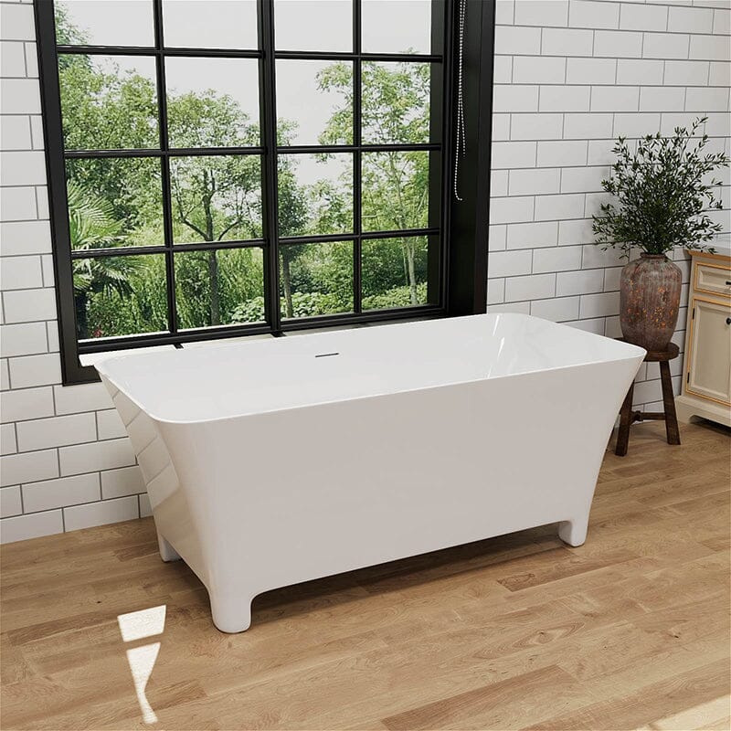 59'' Acrylic Clawfoot Tub Modern Rectangular Freestanding Soaking Bathtub - Image 3