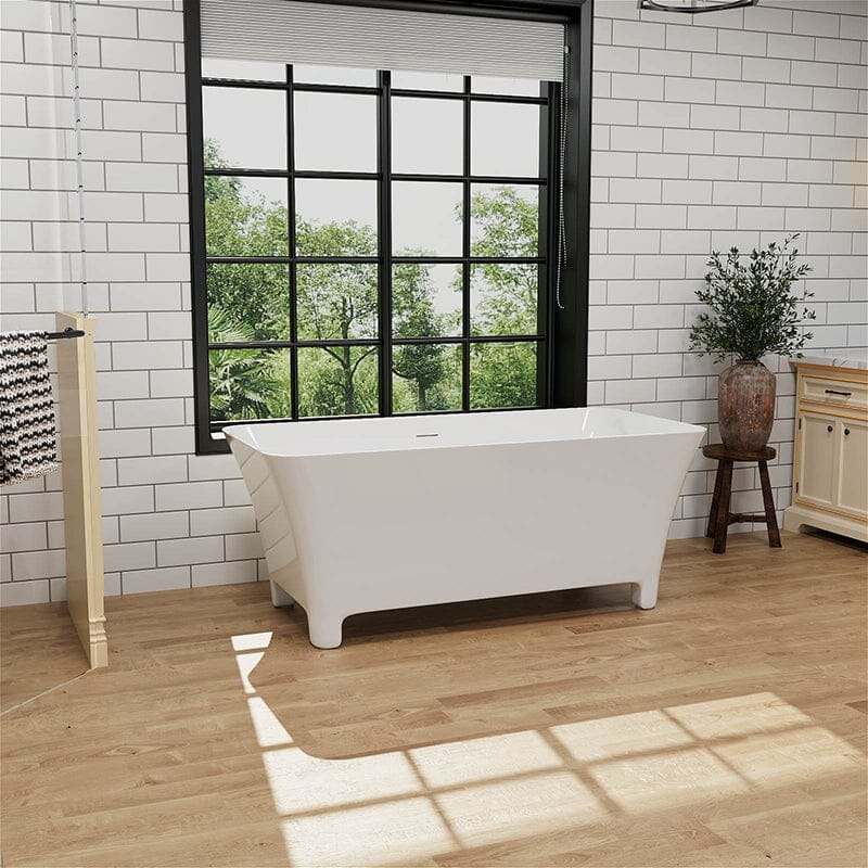 59'' Acrylic Clawfoot Tub Modern Rectangular Freestanding Soaking Bathtub - Image 4