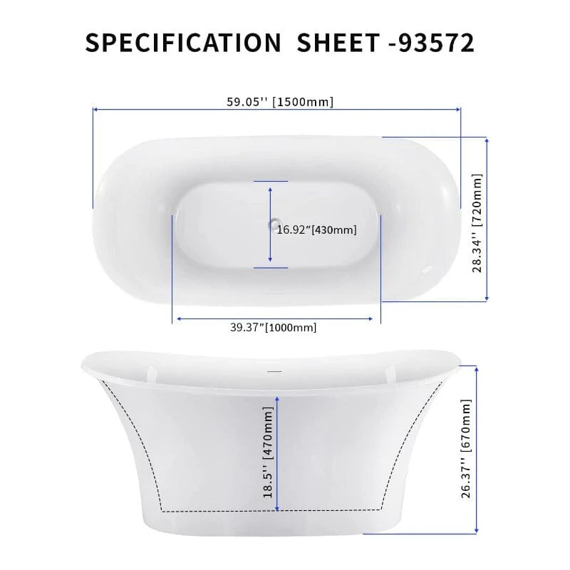 Giving Tree 59'' Acrylic Curve Shape Freestanding Bathtub Japanese Soaking Tub - Image 7