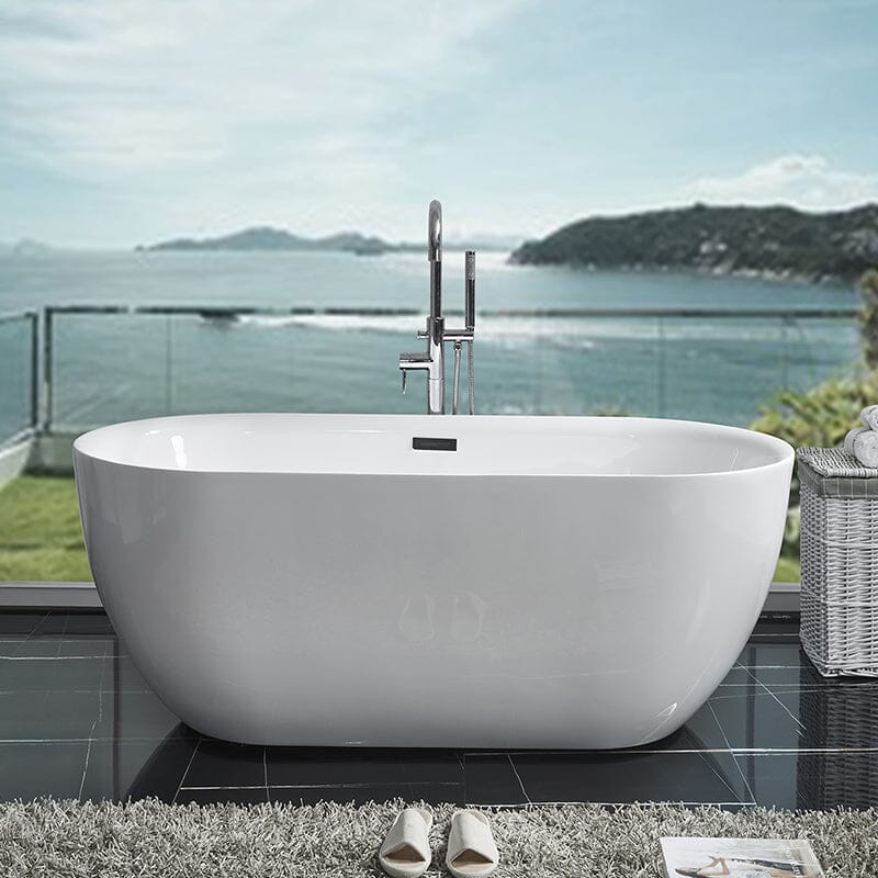 59'' Acrylic Flatbottom Double Ended Oval Freestanding Soaking Bathtub in White - Image 5